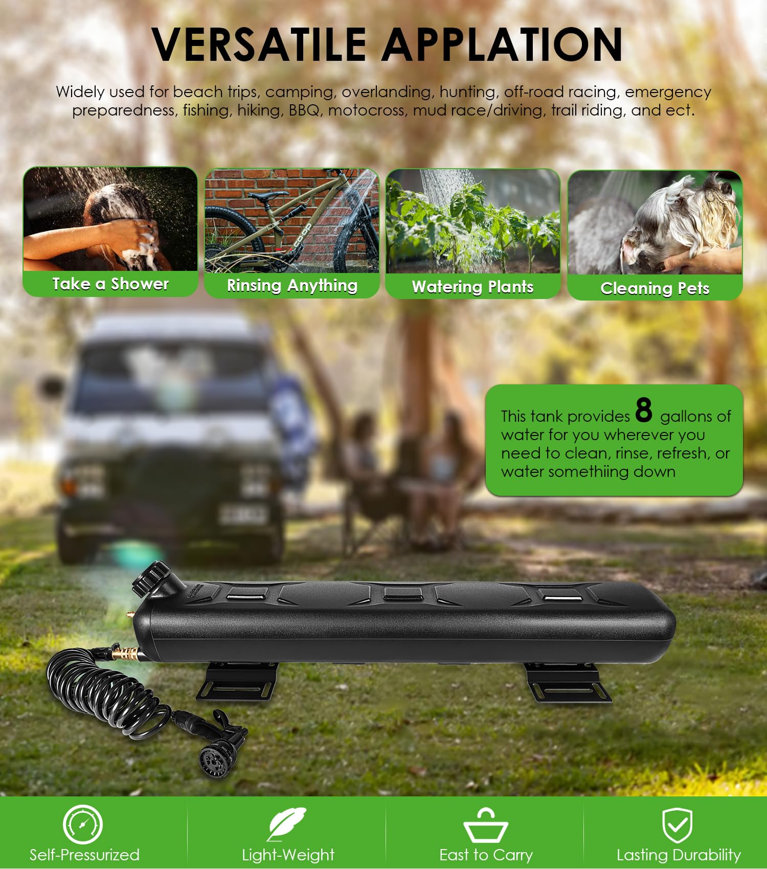 Yoursme 8-Gallon Pressurized Water Tank for Camping Showers, Overlanding and Outdoor Activities Water Supply, Roof Rack Mount Portable Water Storage for Trucks & Off Road Vehicles