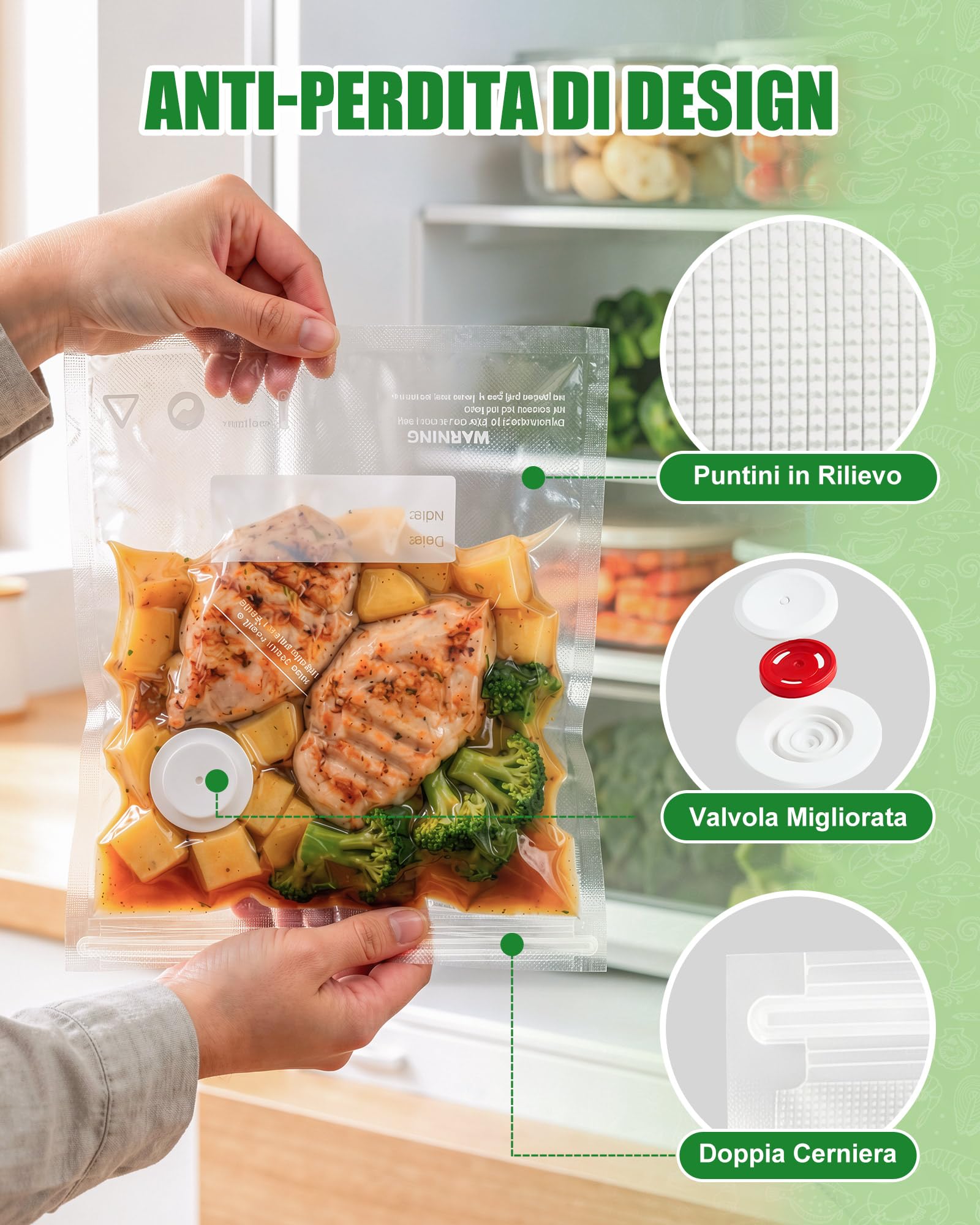 Babacom 30 Pezzi Sacchetti Sottovuoto Alimenti Riutilizzabili con Valvola d'Aria e 10 Clip di Chiusura (L:30x34cm), Senza BPA, Buste Sottovuoto Alimenti per Congelatore/Cottura Sous Vide/Conservazione - 4