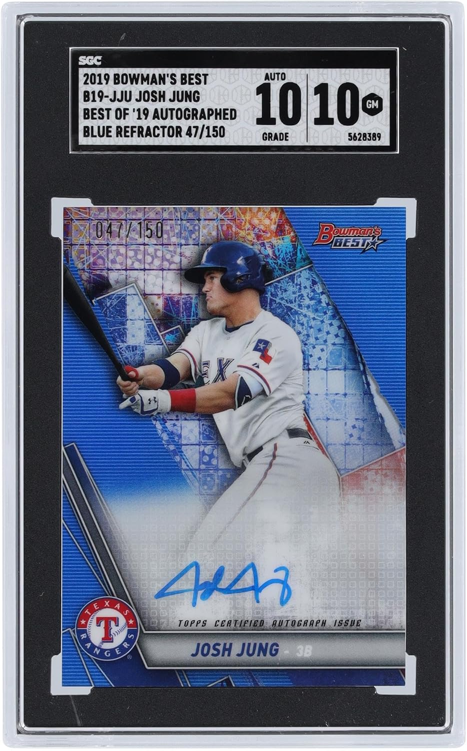 Josh Jung Texas Rangers Autographed 2019 Bowman's Best Best of 19' Refractor #B19-JJU #47/150 SGC Authenticated 10/10 Card - Baseball Slabbed Autographed Cards