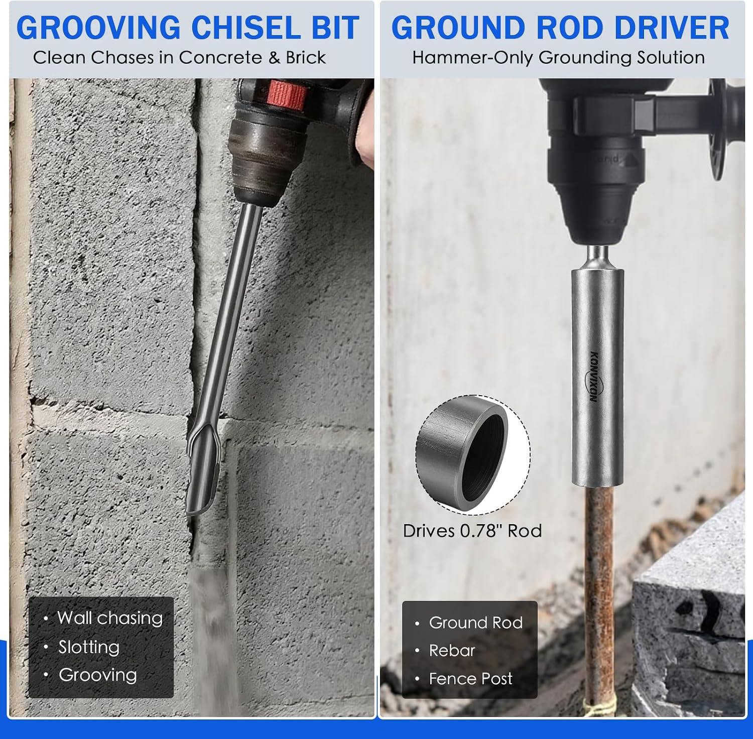 6PCS SDS Plus Chisel Bit Set for Concrete Tile Brick Demolition