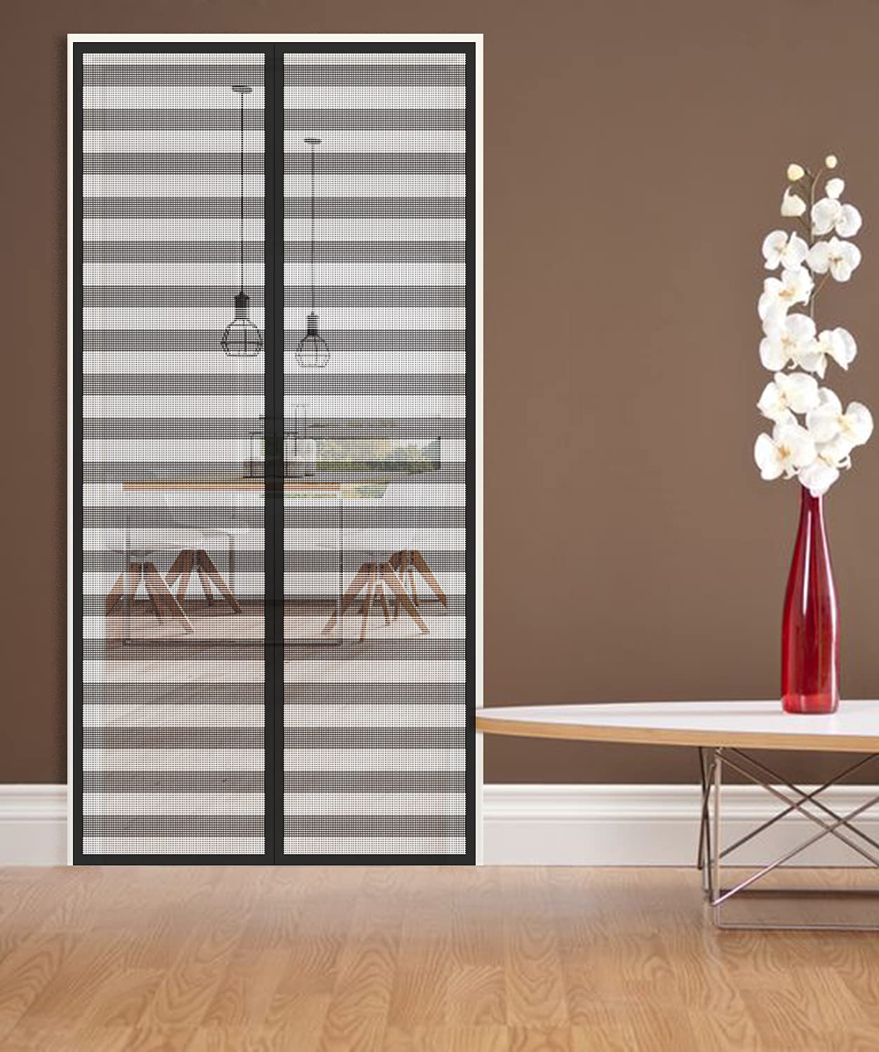 Moustiquaire porte magnétique ignifuge en fibre de verre noire 100x210cm