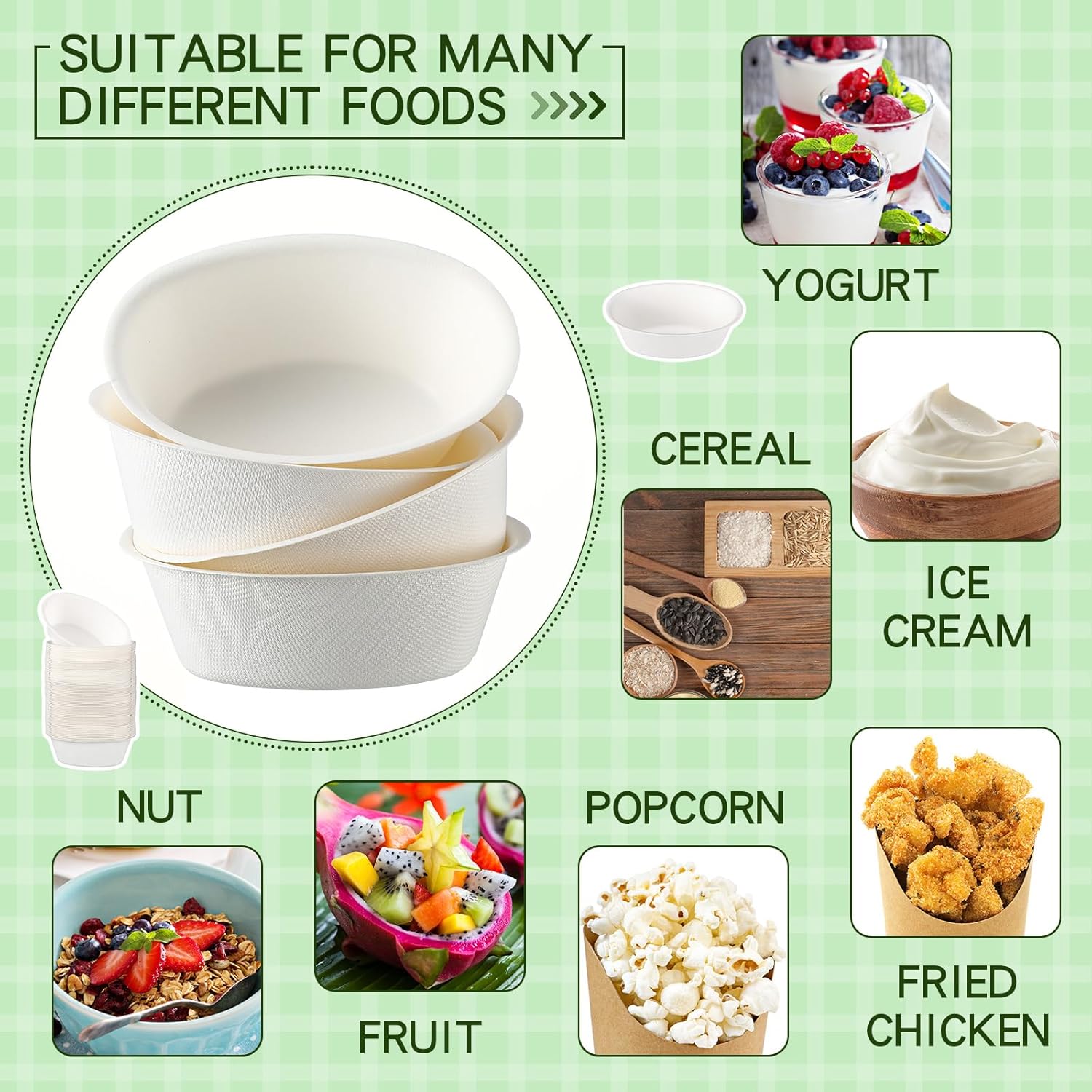 Dandat 6 oz Disposable Paper Bowls Bulk Small Bagasse Dessert Bowls for Ice Cream Soup Salad Pasta Party Supplies Picnic Banquet Barbecues Pet Food(White,500 Pcs)