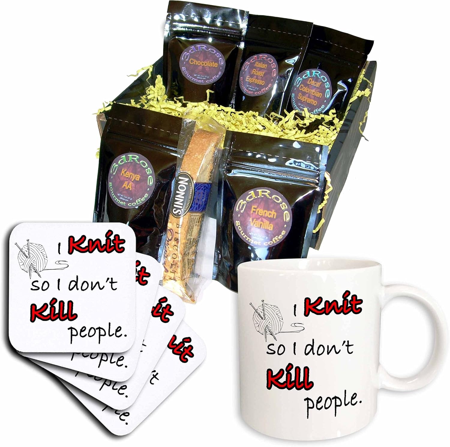 3dRose cgb_159602_1 I Knit So I Don't Kill People Coffee Gift Basket, Multi