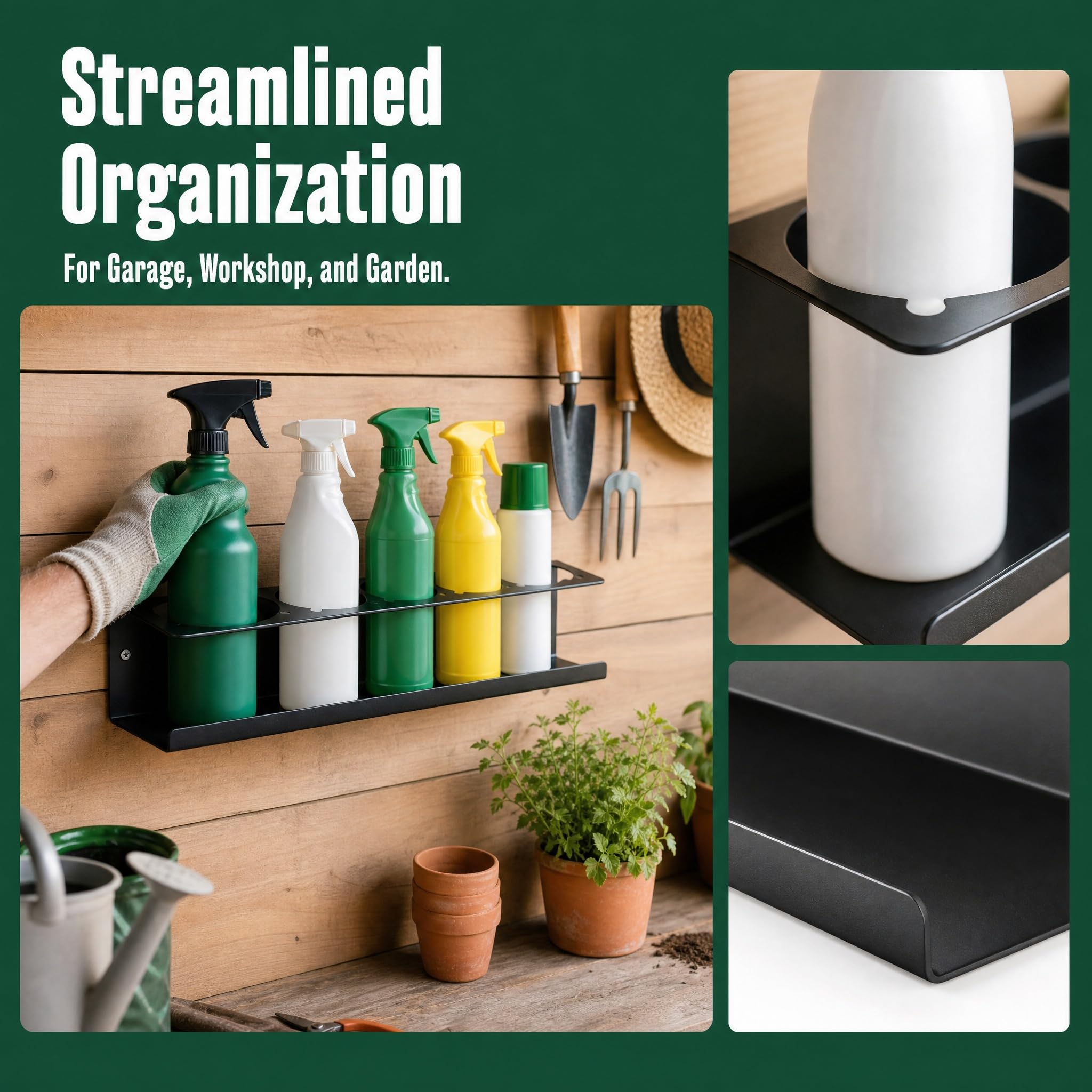 2 soportes para latas de aerosol de acero al carbono negro para 5 latas de 7,6 cm, soporte para latas de taller con tubo de expansión y tornillos, accesorios para garaje, taller, caravana