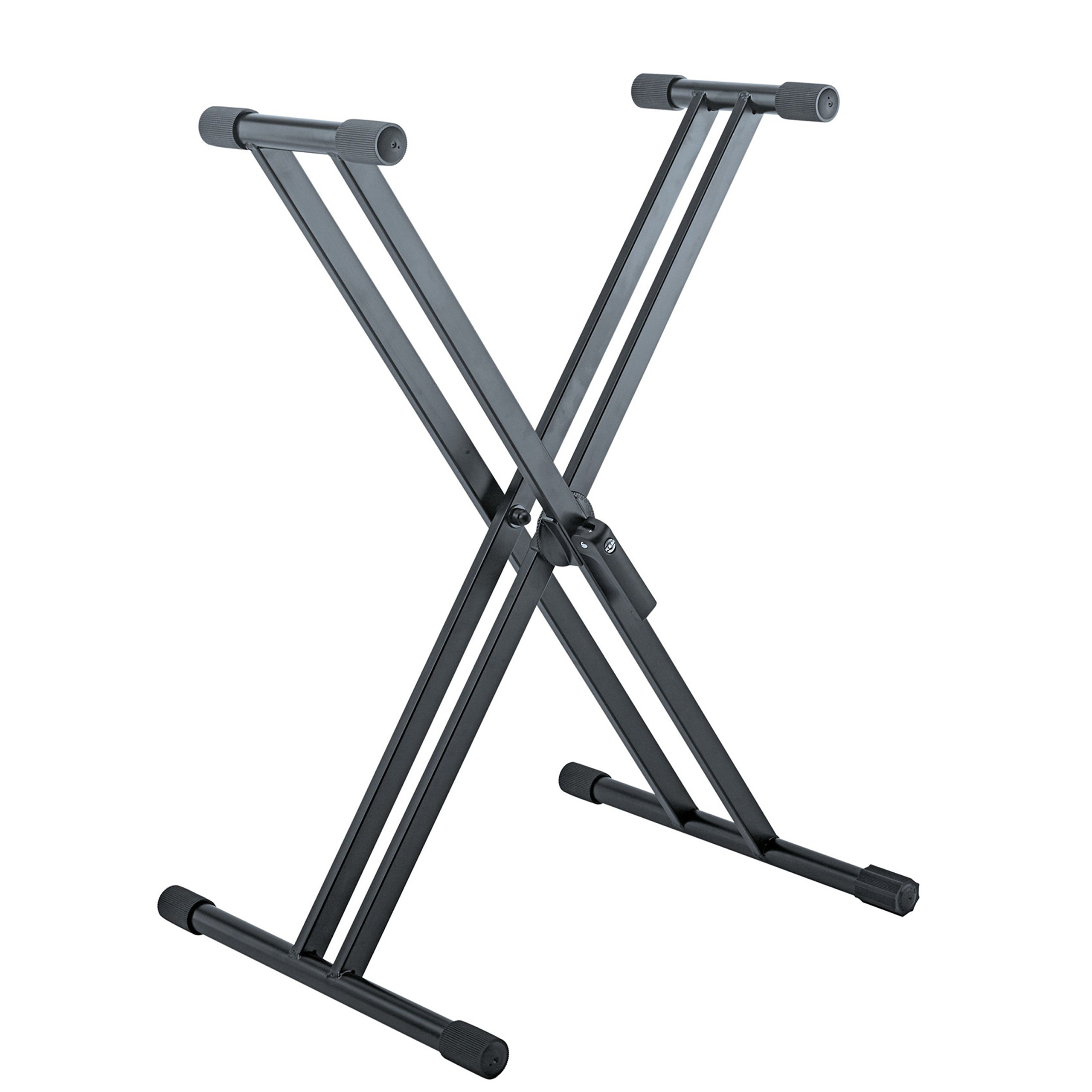 K&M 18993 Pied de clavier Rick 20 Noir, acier - pied en X pour pianos de scène - avec levier de serrage, supports en caoutchouc et échelle graduée