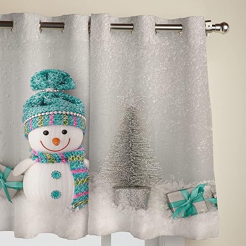 Miniatura 3 de Libaoge Curtains Panels for Kitchen Modern Cute Smile Snowman with a Green Hat Gray Texture Window Curtains Light Filtering Grommet Top Drapes for