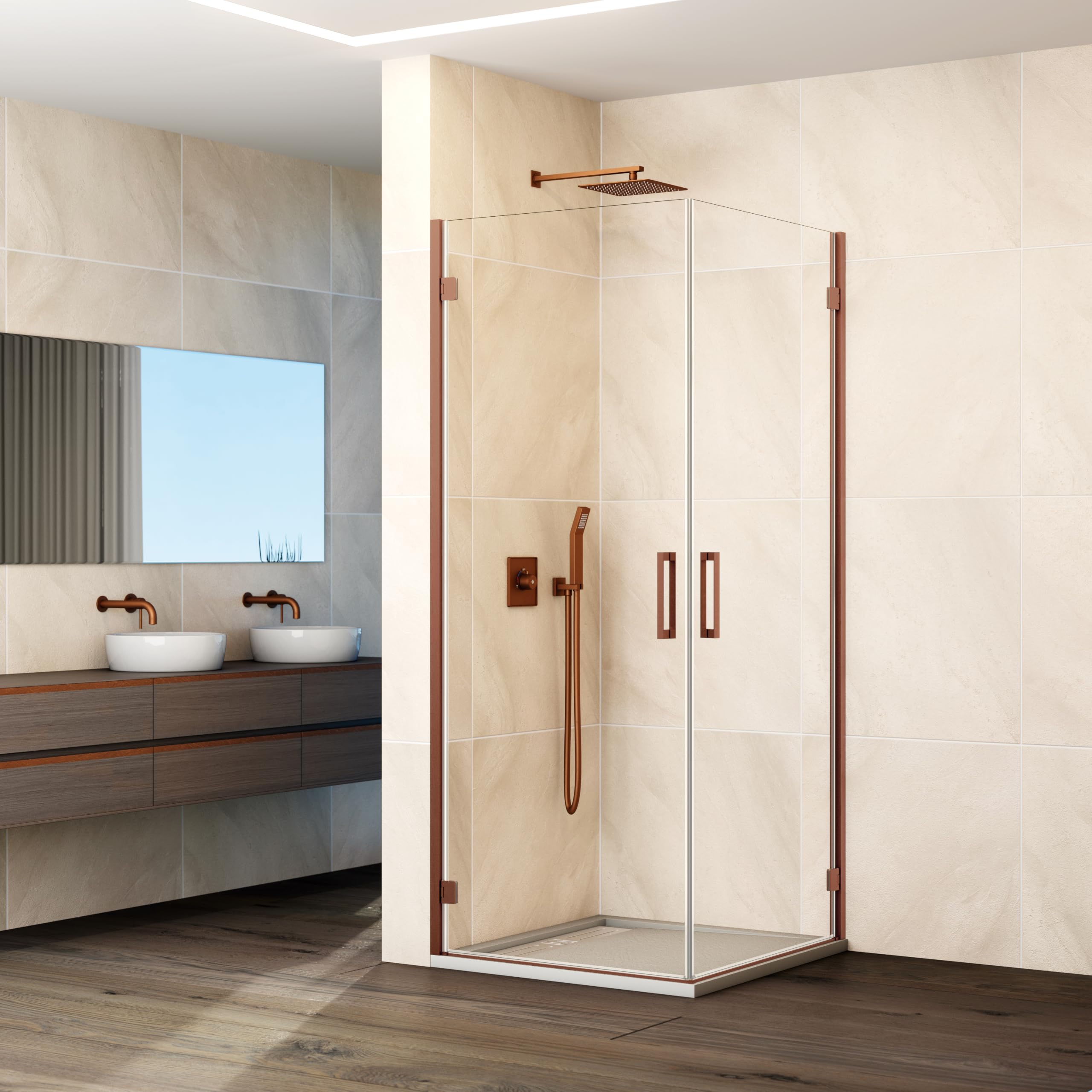GME - Mampara Ducha Angular 2 Puertas 70X70cm Oro Rosa | Mampara de Cristal con Perfilería de Aluminio y 195cm de Altura | Cristal Templado 6mm Antical Y Cierre Magnético