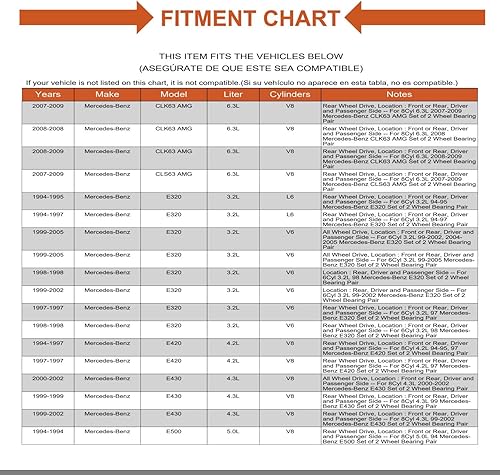 Miniatura 7 de Juego de 2 rodamientos de rueda de repuesto delanteros o traseros para el lado del conductor y del pasajero mecánicos para el par Mercedes