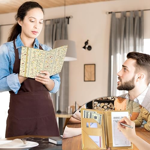 Miniatura 10 de Libros para camarera lindo libro de camarera con bolsillo para dinero, libro de servidor de cuero con cremallera cartera negra organizador de libros
