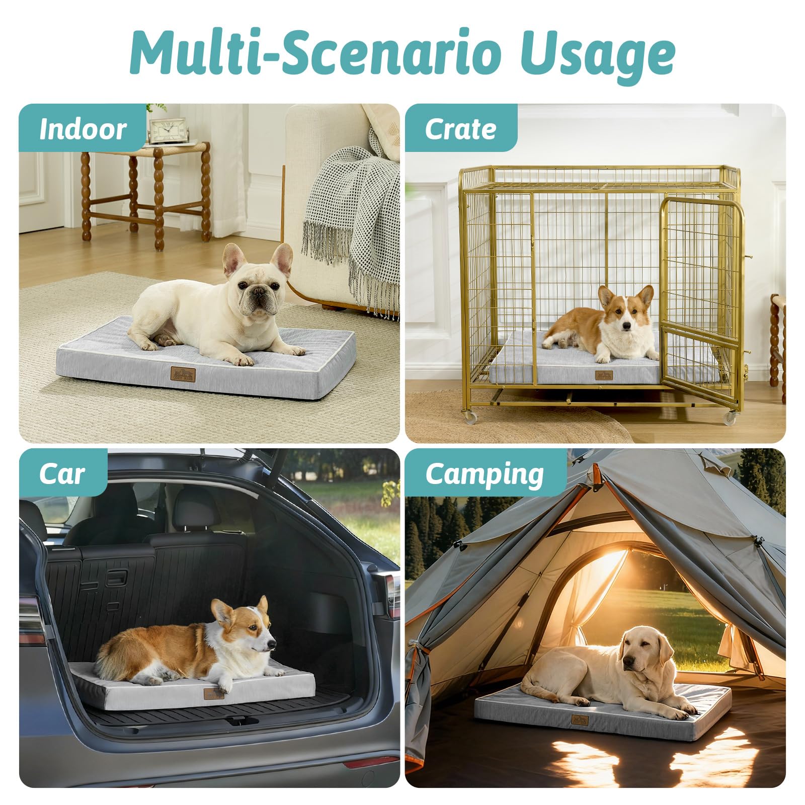 COZY KISS Cama Refrescante Perros Grandes L, Q-MAX>0.4 Cojín Ortopédico Transpirable Espuma Gel, Colchón Lavable Jaula, Funda Desmontable, Antideslizante, 91x69x7.5cm, Gris Plata