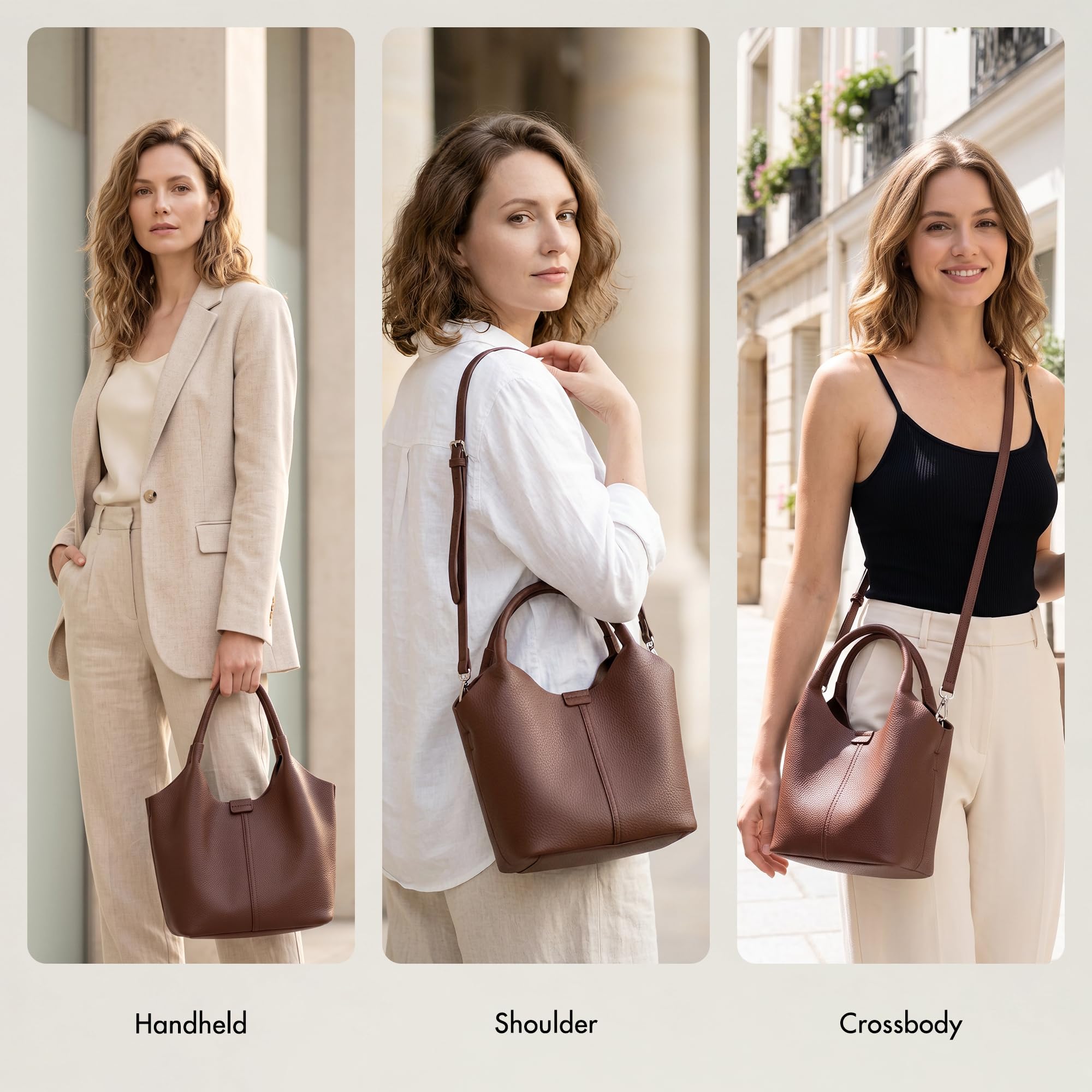 Borsa a secchiello da donna, in pelle vegana, con custodia, tracolla