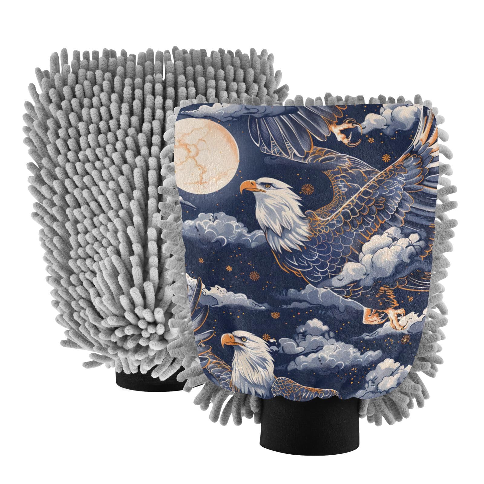 IOACIY Absorbent Microfiber Car Wash Drying Mitts, 2 Pack, Scratch-Free & Lint-Free, Rich Foam, Highly Absorbent, Double Sided, Wash Mitt Perfect for Car Washing, M, Bald Eagle (2)