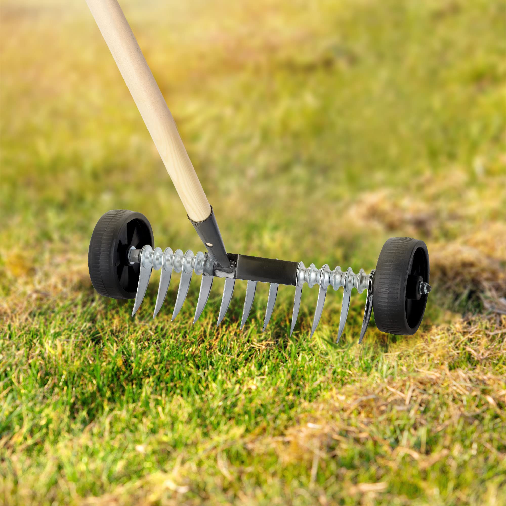 KADAX Cultivateur à Roues, Cultivateur avec Tête en Acier Griffe de Jardin pelouse, Scarificateur et Aérateur de pelouse, Scarificateur Manuel