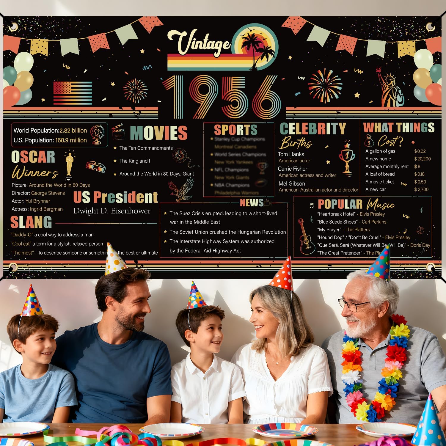 Vintage Large 70th Birthday Banner Backdrop, Back in 1956 70th Birthday Party Decorations for Men Women, Happy Seventy Bday Sign Photo Background Poster Decor Supplies(73 X 43 Inches) - Image 3