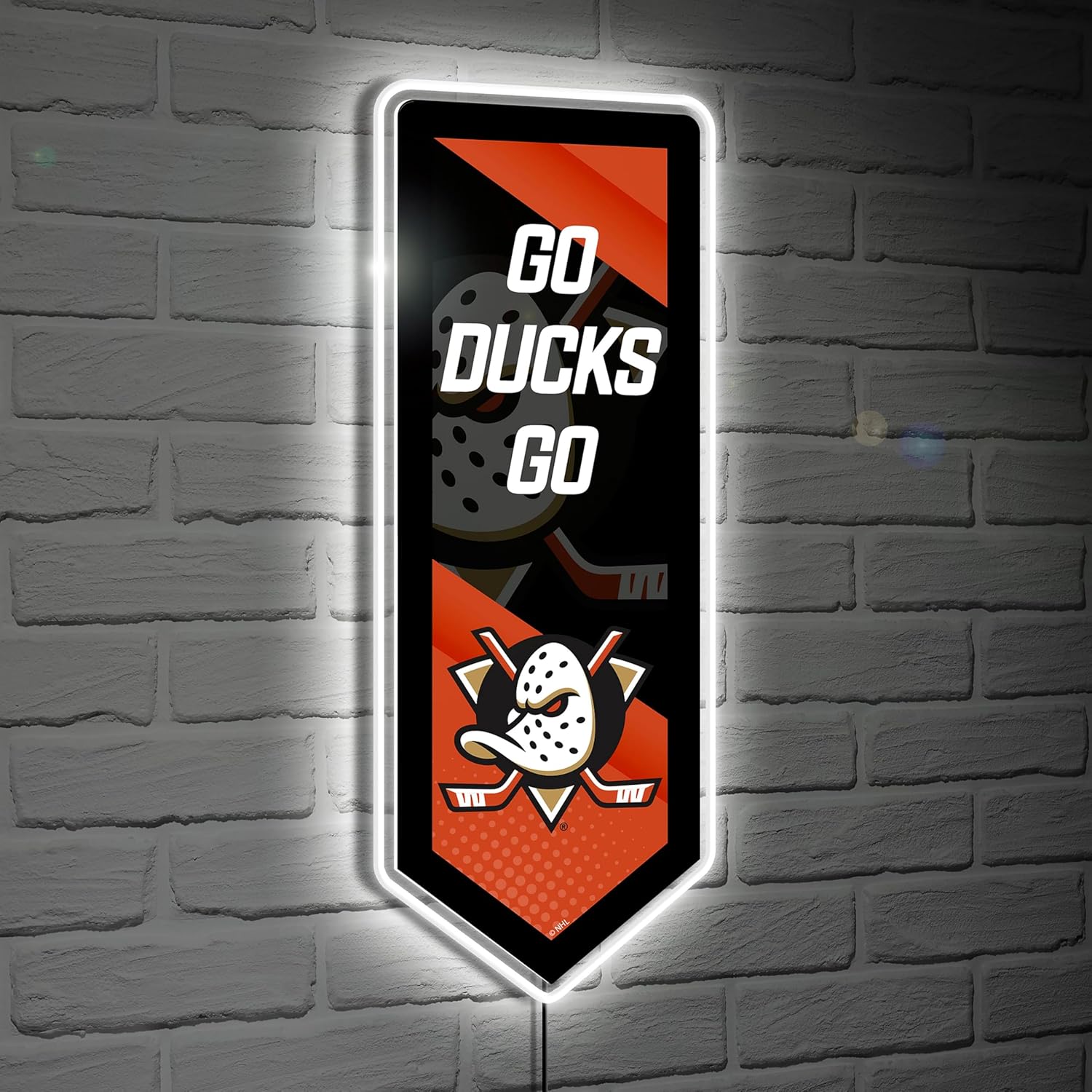 Team Sports America Evergreen NHL Anaheim Ducks | Ultra-Thin LED Light Wall Sign Décor | Large Pennant Banner | 9 x 23 Inches | Made in USA