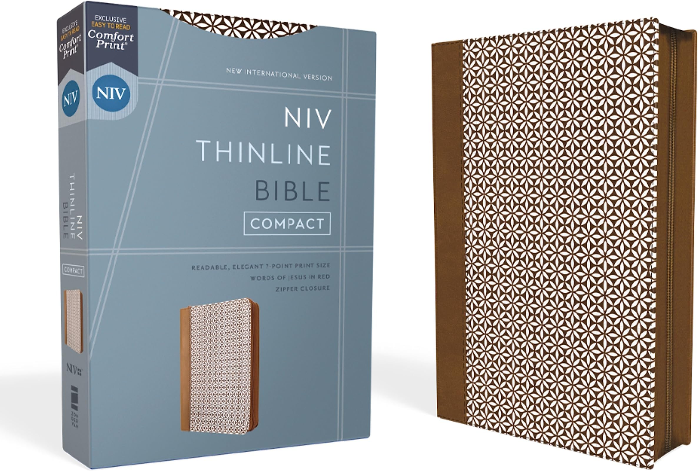 NIV, Thinline Bible, Compact, Leathersoft, Brown/White, Zippered, Red Letter, Comfort Print