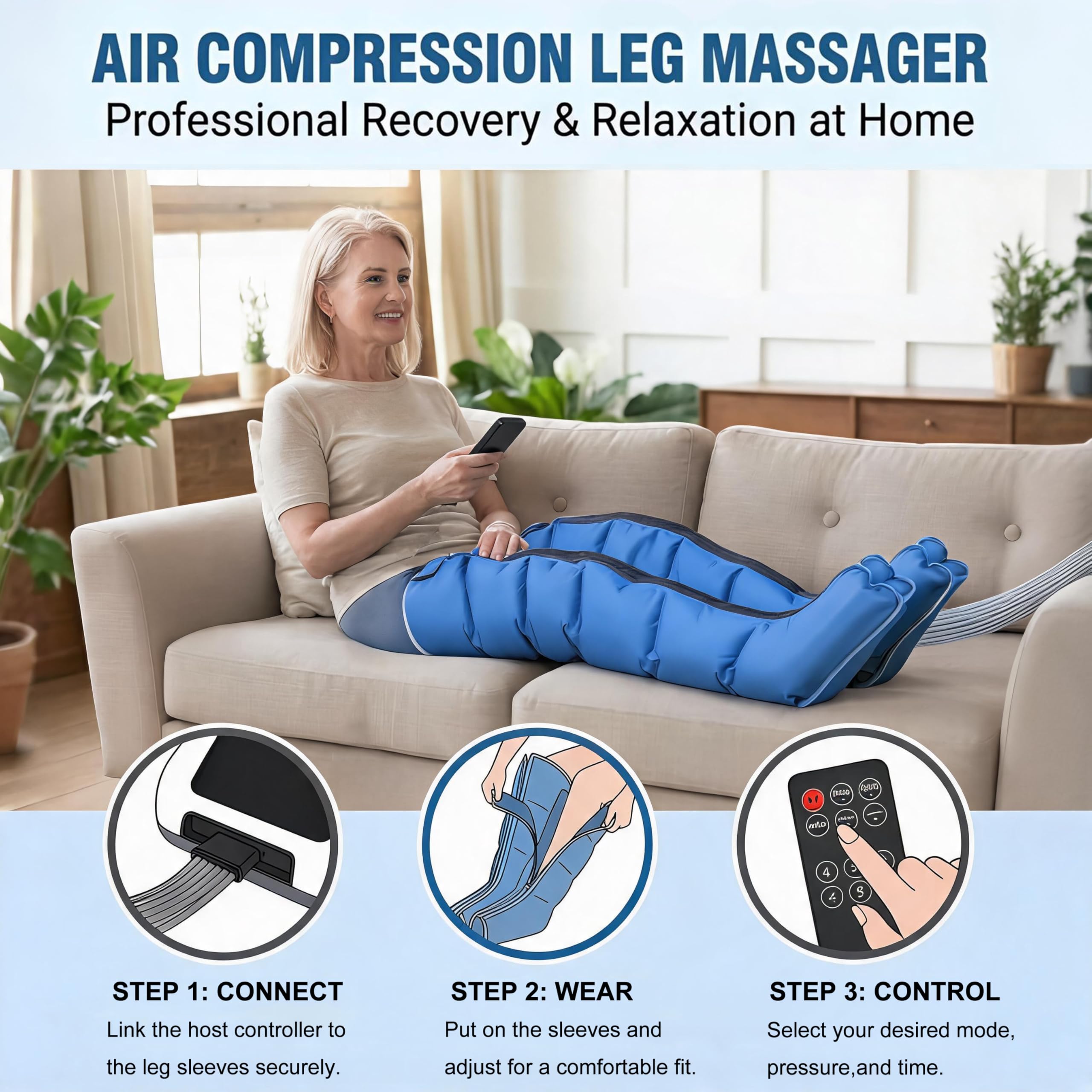 Pressoterapia Linfodrenaggio Professionale, Pressoterapia Per Casa Con 6 Programmi, 6 Camere Apparecchio Massaggio Linfodrenaggio, Anti Cellulite, Pressione & Durata Facilmente Regolabili