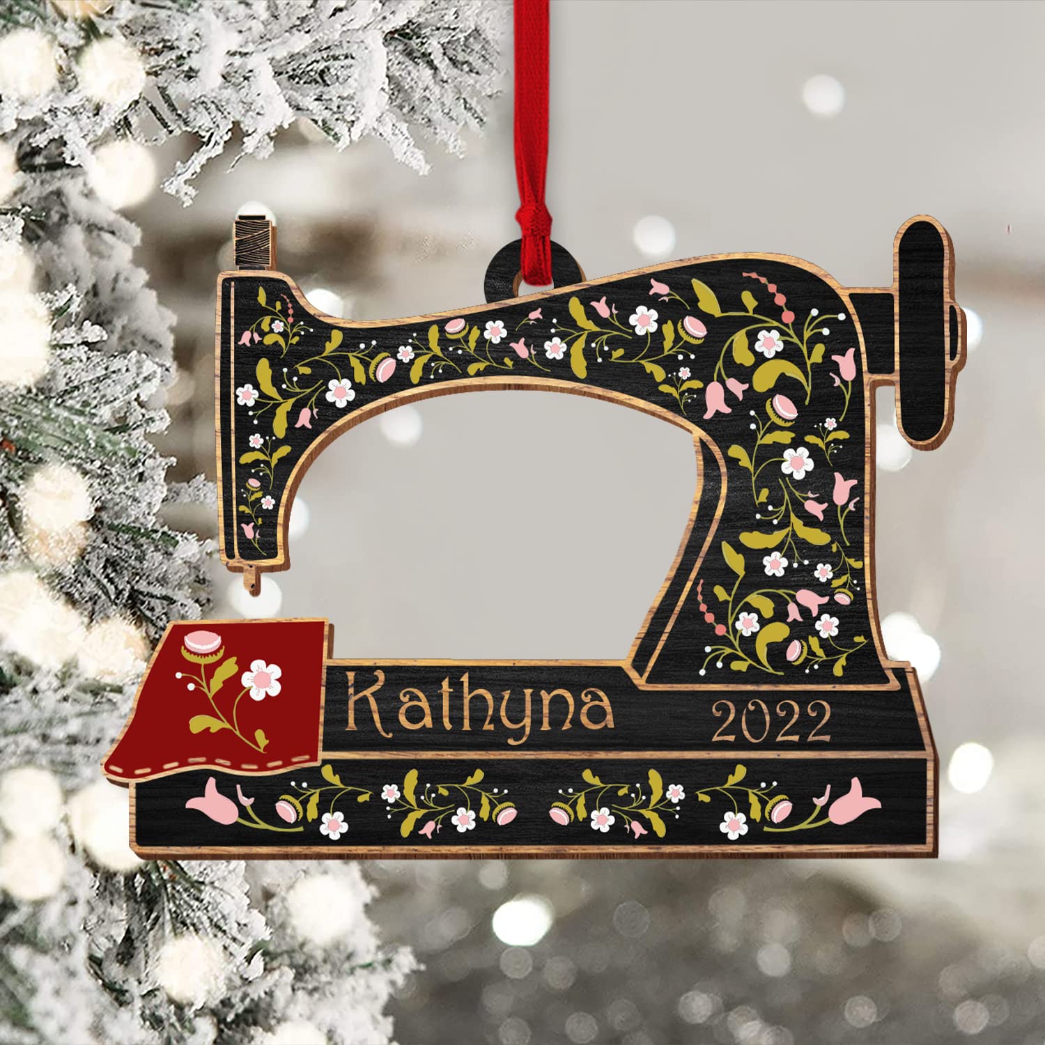 Personalized Sewing Machine Christmas Ornament - Custom Name Sewing Ornament, Seamstress Ornament, Ornament for Sew Collector Gift, Sewing Machine Wooden Ornament, Sewing Lover Xmas Gift 2