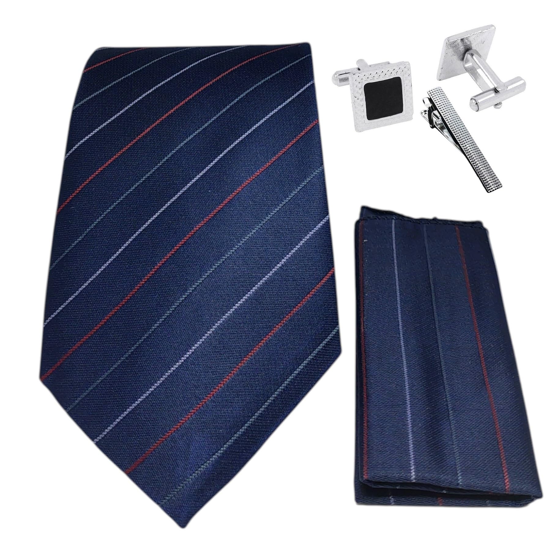 fashmade “where fashion is made” FashMade Premium Italian Silk Tie, Pocket Square with Square Brass Cufflinks & Silver Honeycomb Tie Pin Combo in Leather Gift Box for Men – Formal & Wedding Set tp-37-picture-19