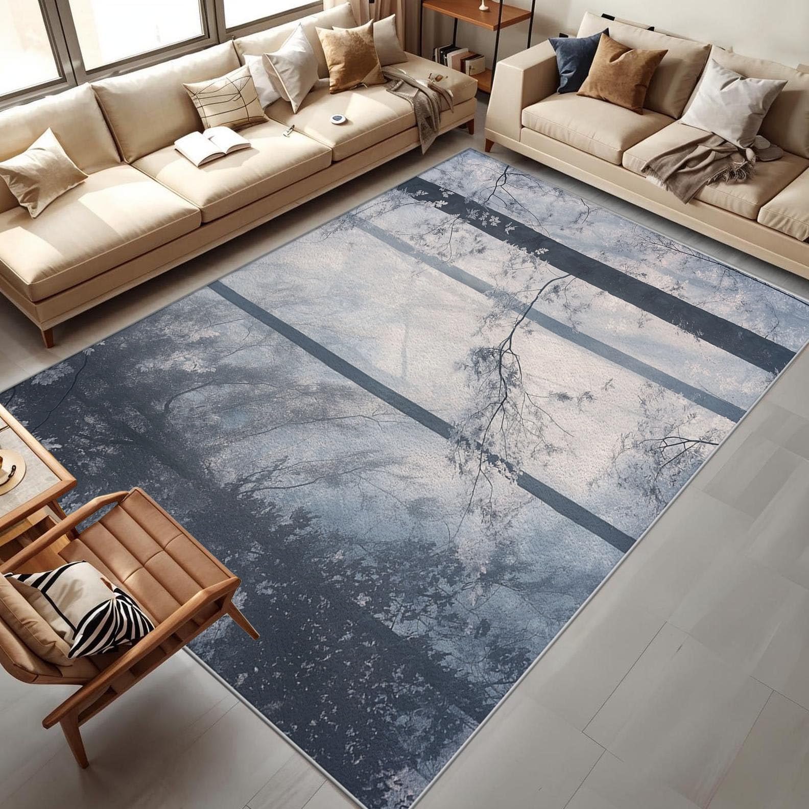 Tapis de salon forêt brumeuse pour une chambre chaleureuse et cosy