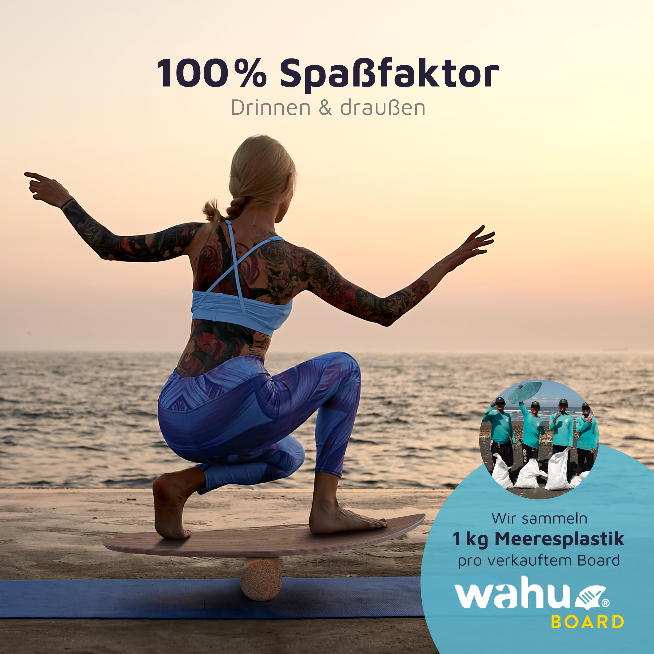 WAHU Balance Board - einzigartiges Board inkl. Halbkugel und Rocker Shape - Surf Balance Board - Gleichgewichtstraining für Kinder und Erwachsene - Board 100% Echtholz