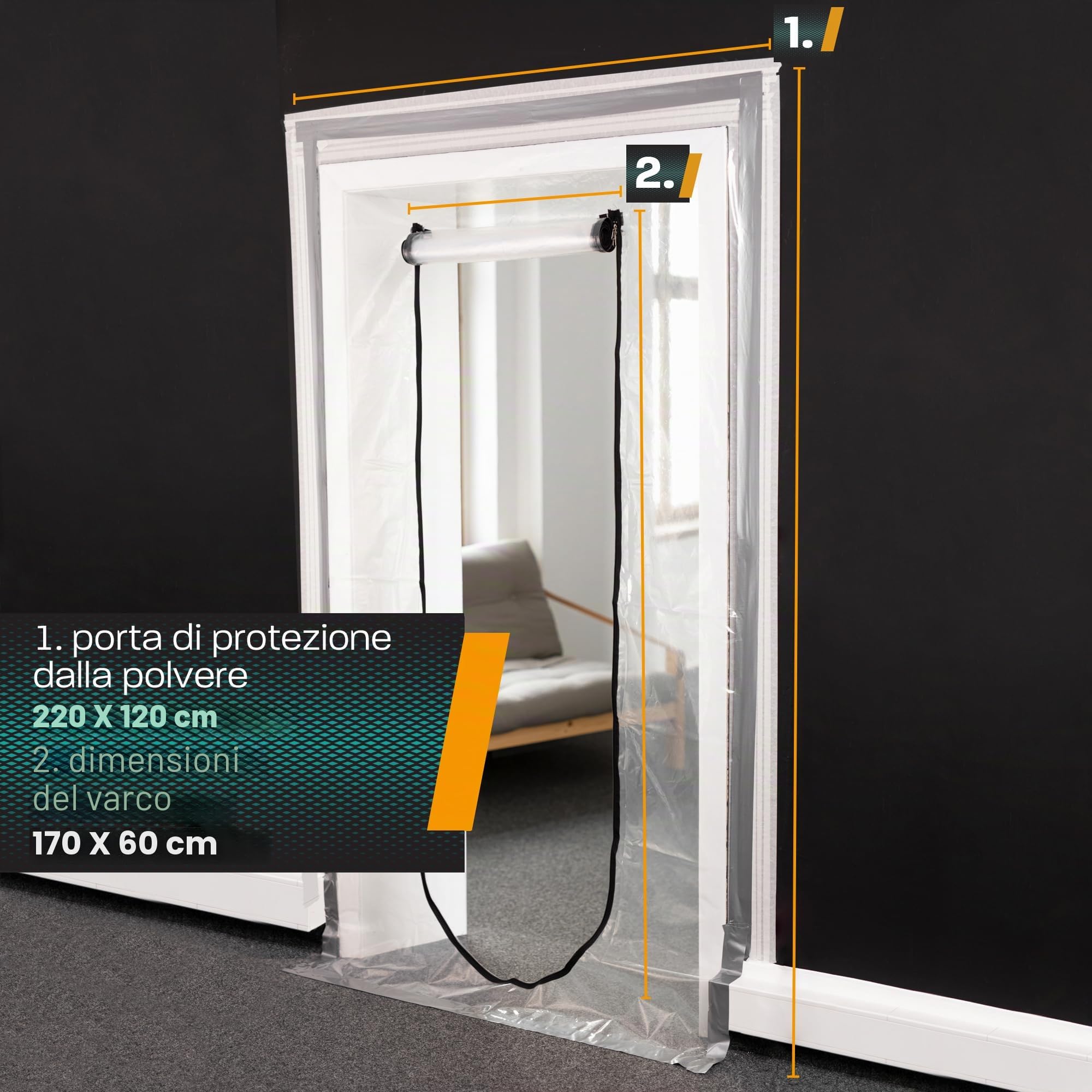 Hinrichs 2x Porta Antipolvere con Chiusura a Strappo - 220x120 cm - Copri Scarpiera con Cerniera - Antipolvere Casa - Copertura Scaffale - per ristrutturazioni, trasformazioni e restauri
