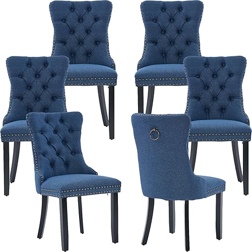 Miniatura 15 de Sillas de Comedor Juego de 6 sillas de comedor tapizadas de lino, sillas de comedor modernas de mediados de siglo, sillas de cocina y comedor con