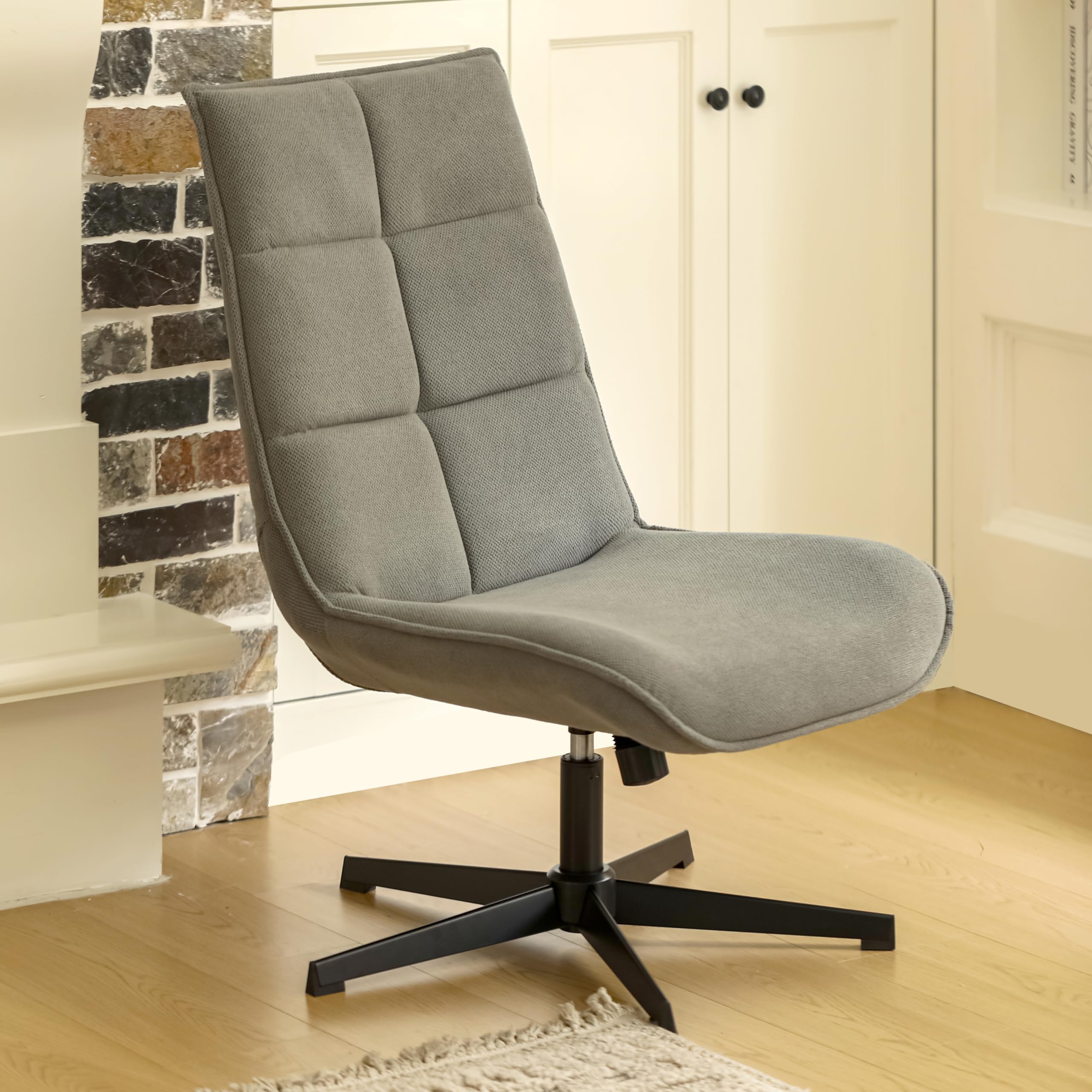 Sillón Giratorio Moderno con función reclinable, cojín de Asiento de Tela, Base de Metal, Gris