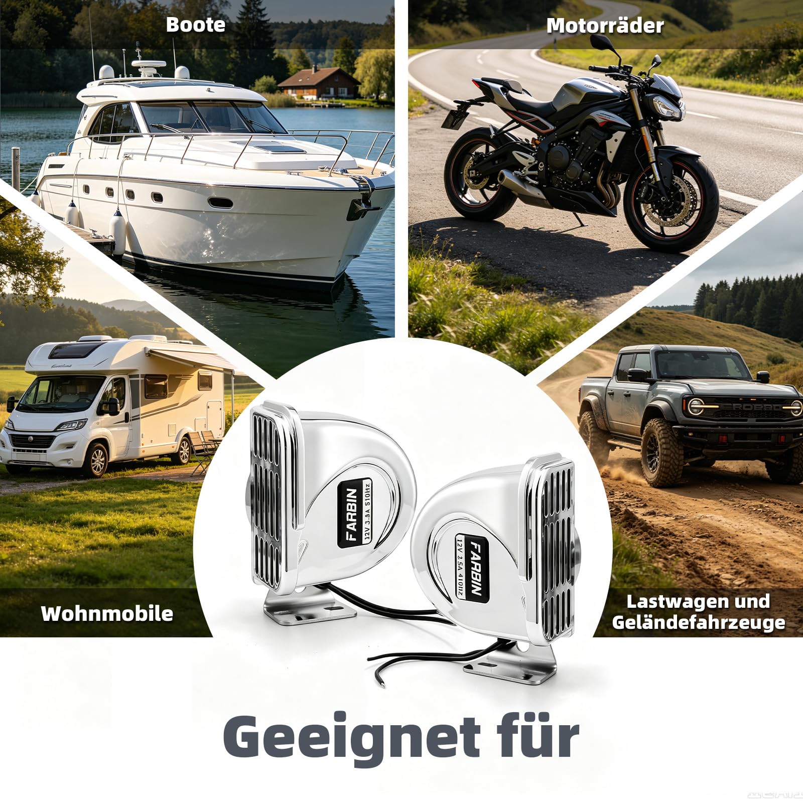 12V 72W signalhorn, aus Edelstahl 304, 130dB Zweiton,wasserdicht & rostfrei