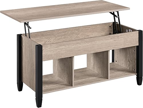 Miniatura 10 de Yaheetech - Mesa de centro con compartimento de almacenamiento oculto y estante, la superficie superior se levanta, mesa de comedor para sala de