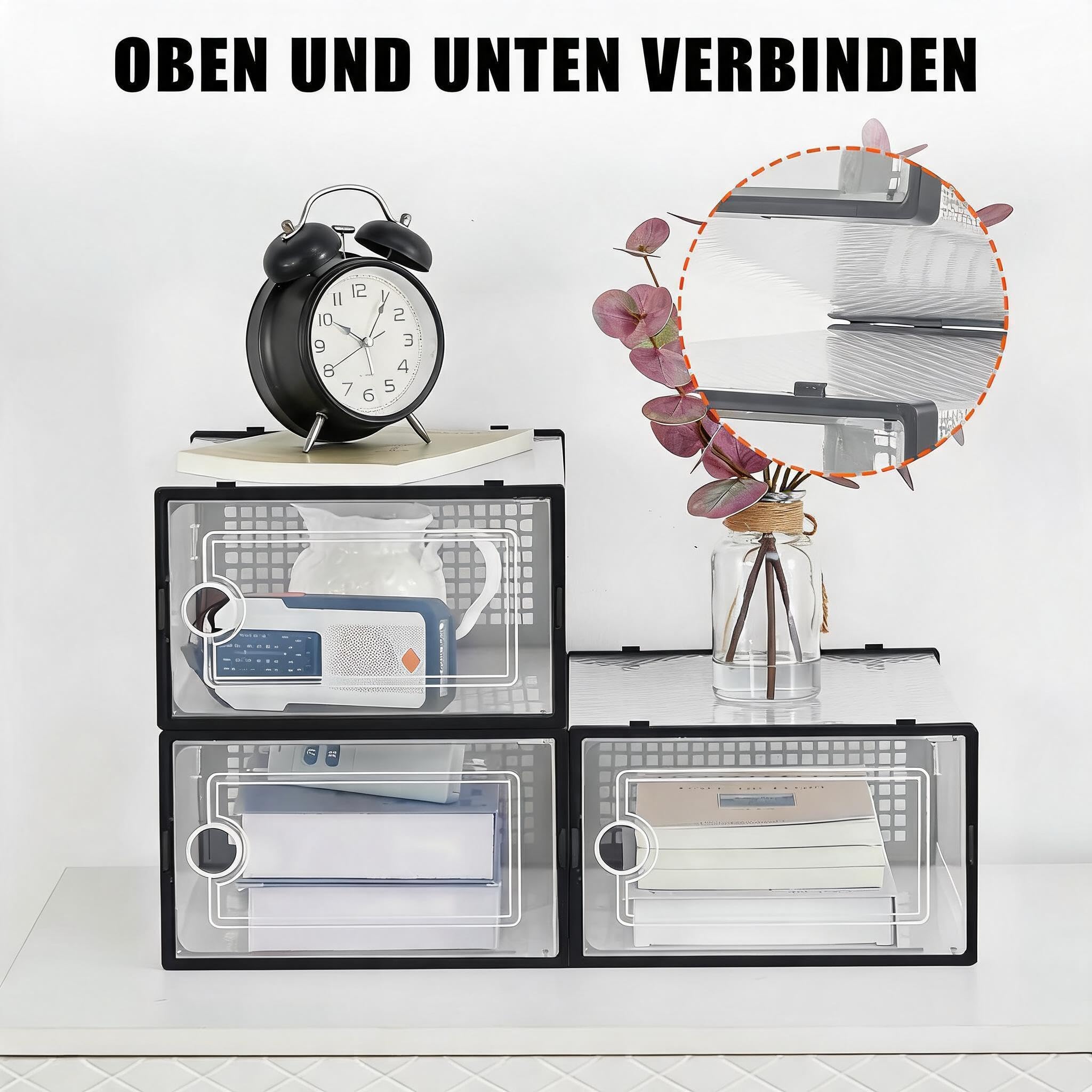 18er Set stapelbare Schuhboxen, transparentes Kunststoff Schuhaufbewahrungssystem – Front-Klapptür, Belüftung & Staubschutz – für Sneaker/Trainer bis UK 13.5, für Schrank & Flur, Farbe: