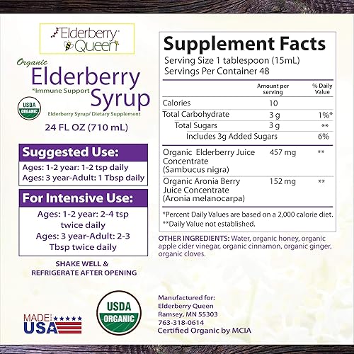 Miniatura 2 de Elderberry Queen Suplemento líquido de saúco orgánico de 24 onzas, sambucus, bayas de aronia, puro natural certificado orgánico apoyo inmunológico a