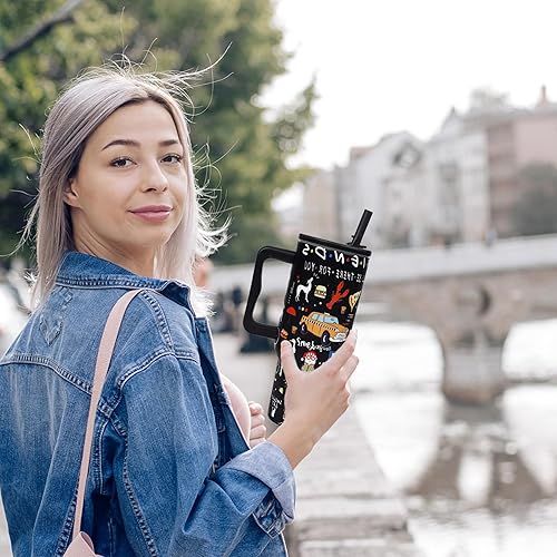 Miniatura 6 de Vaso de acero inoxidable de 40 onzas con tapa y pajita, regalos divertidos para programas de televisión, taza de café, taza de café aislada de doble