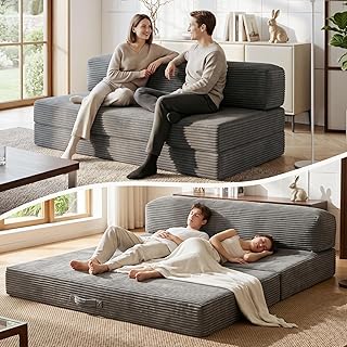 Boneless Couch, 3-in-1 Boneless Loveseat Sleeper Sofa Bed Convertible Sofa Bed with Pillow, Gray Boneless Couch for Living Room, Guest Room, Small Space
