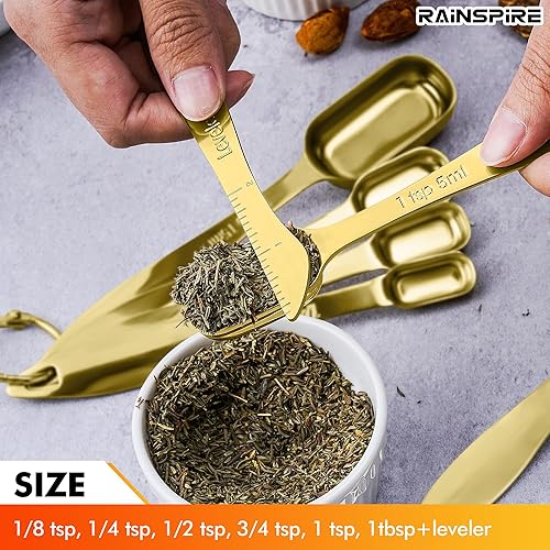 Miniatura 3 de Rainspire Juego de cucharas medidoras resistentes de acero inoxidable, juego de tazas y cucharas medidoras de metal para seco o líquido, cabe en