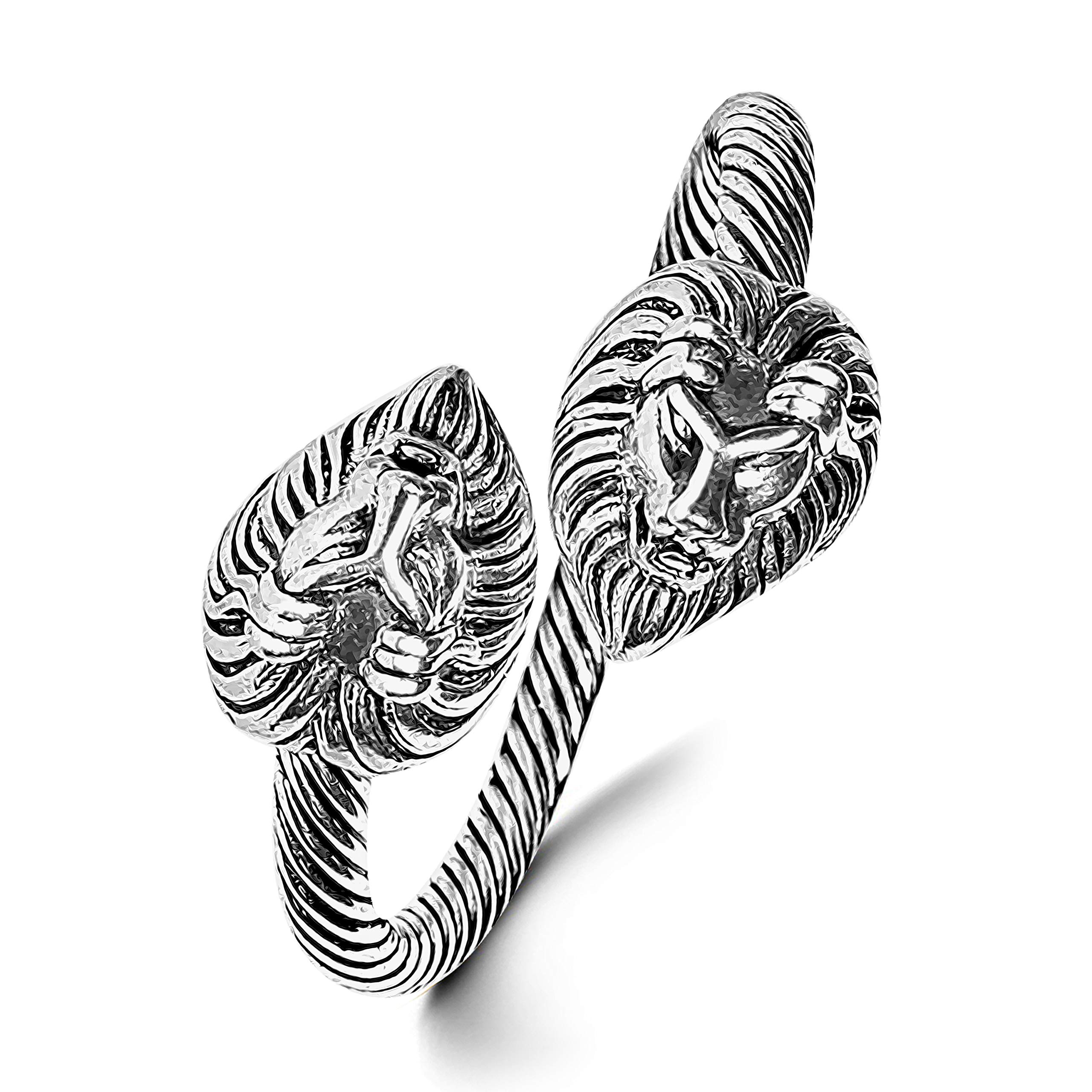 MEENAZ Valentine Jewellery Lion Face Pure Stainless Steel Oxidized Silver Black Heavy Large Adjustable Free Size Big Lion Sher Kada Kadas Lion Bracelet Cuff Bracelets for Men Women Boys KADA-M112 (B08W9GYSCJ) Amazon Price History, Amazon Price Tracker
