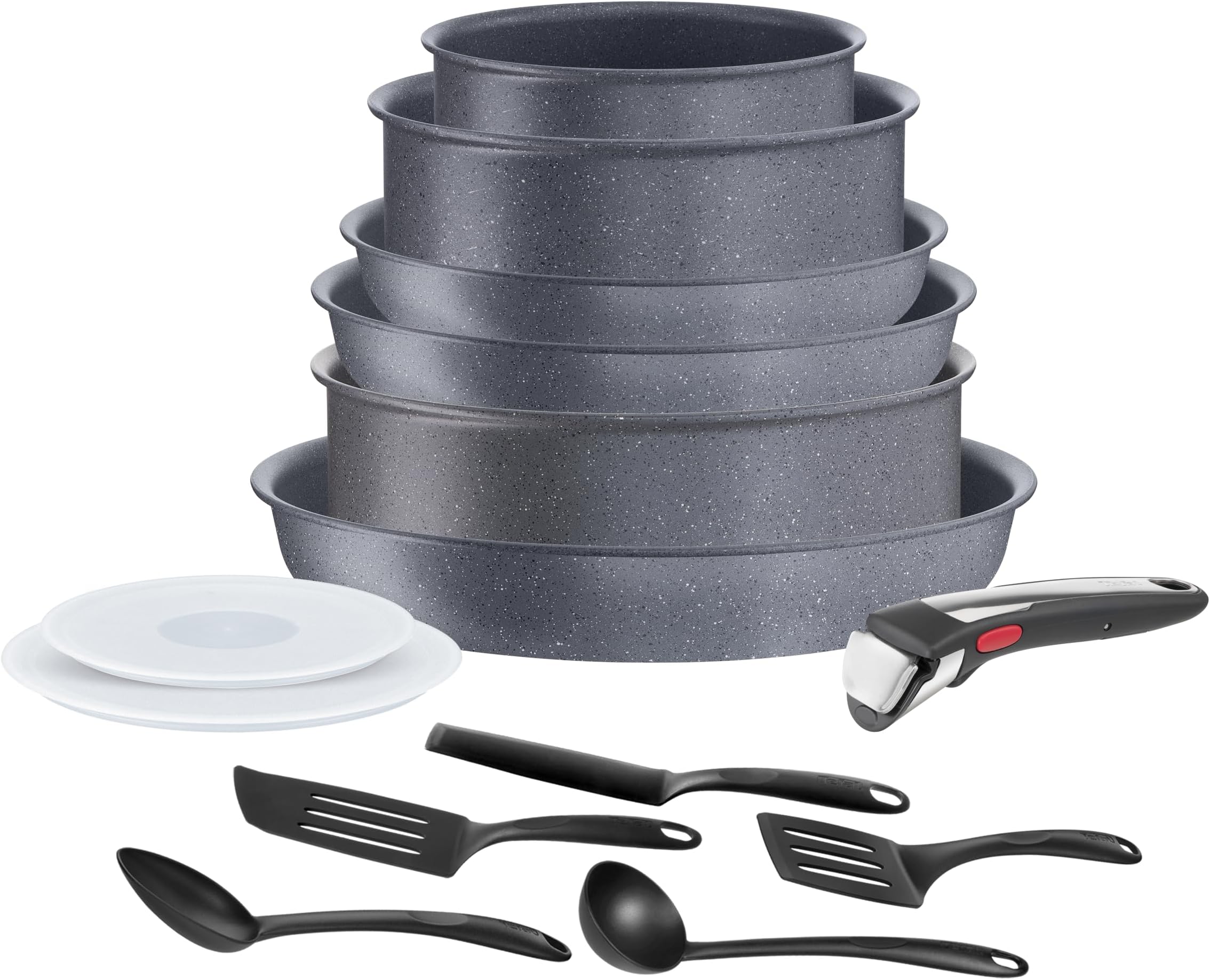 Ingenio L7669902 14-Piece Cookware Set, Induction, Non-Stick Coating, Stackable, Dishwasher-Safe, Pans and Pans Made in France, Natural On