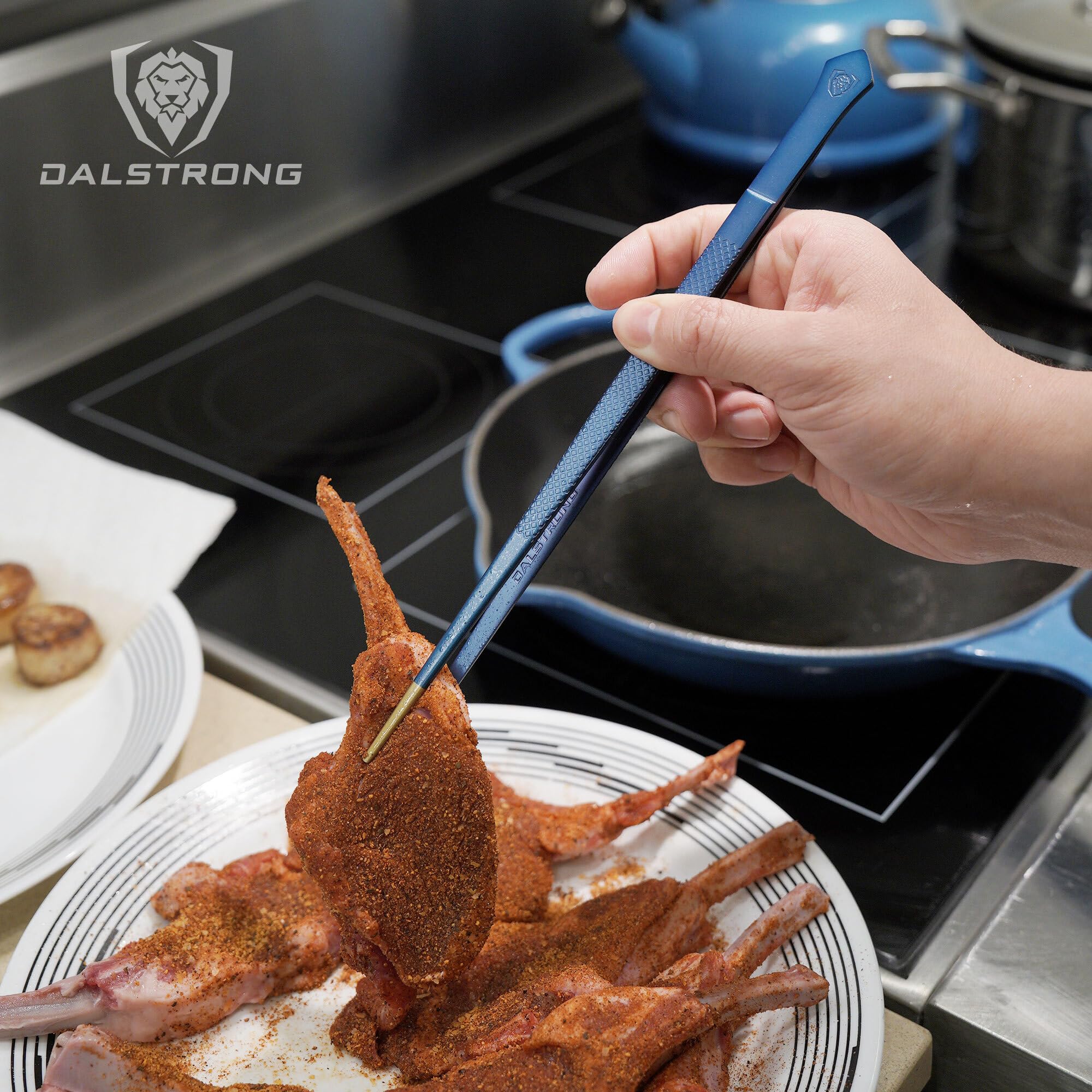 DALSTRONG Chef Pinzette, professionelle Küchenzange, 25,4 cm, hochpräzise Pinzette zum Kochen, Edelstahl, blau mit Titanbeschichtung, Grill, Beschichtung, vielseitig einsetzbar