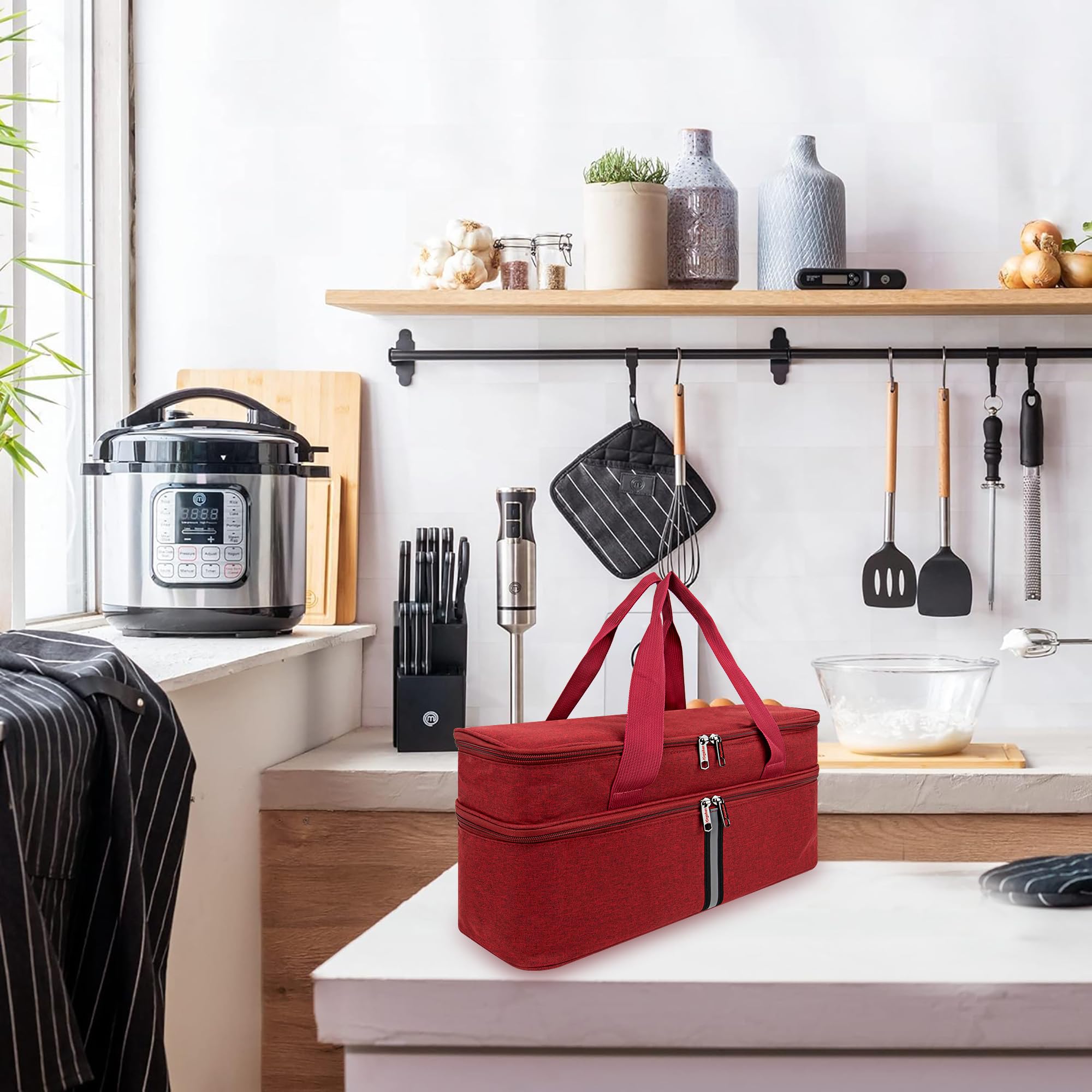 Aufbewahrungstasche für Stabmixer, Tragetasche für Pürierstab, Stabmixer, Reise-Aufbewahrungs-Organizer – Dunkelrot (nur Tasche)
