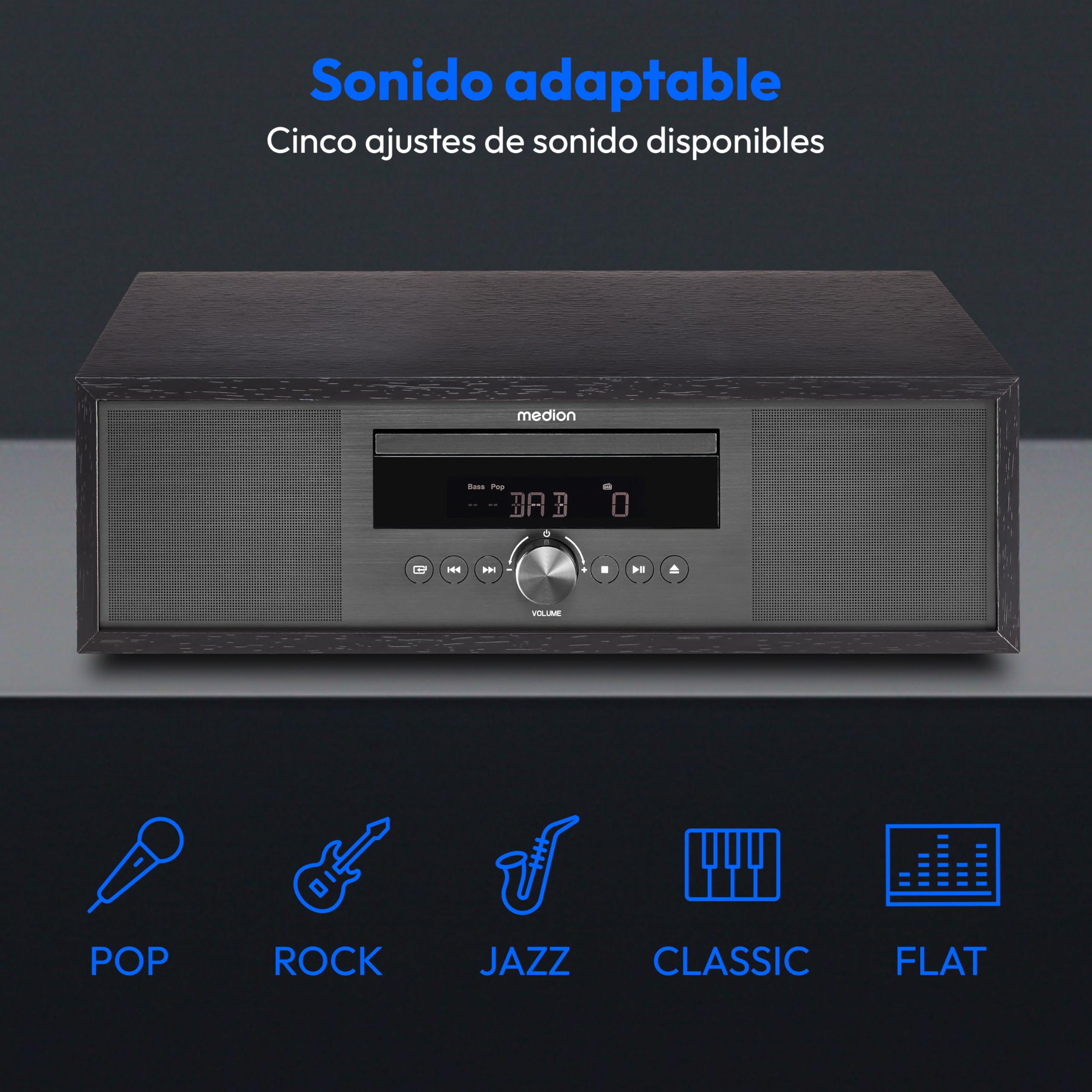 MEDION P64145 Sistema de Audio Todo en uno (Dab+, CD, MP3, Radio FM PLL, USB, Sistema Compacto, diseño Elegante, función de Alarma, Temporizador para Dormir) Antracita