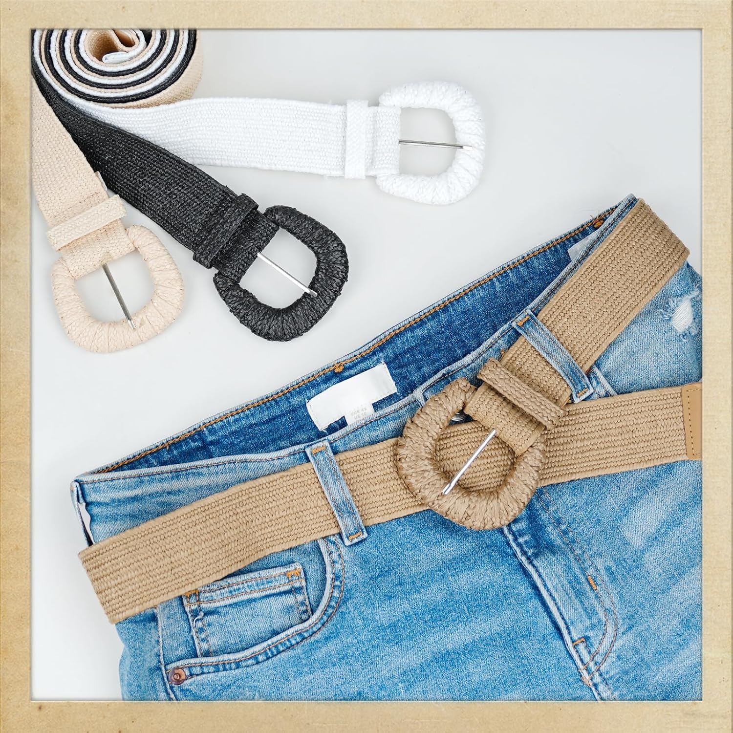 Straw Woven Elastic Belt for Women, Boho Braided Raffia Waist Belt, Stretch Rattan Belt for Summer Dresses - Image 5