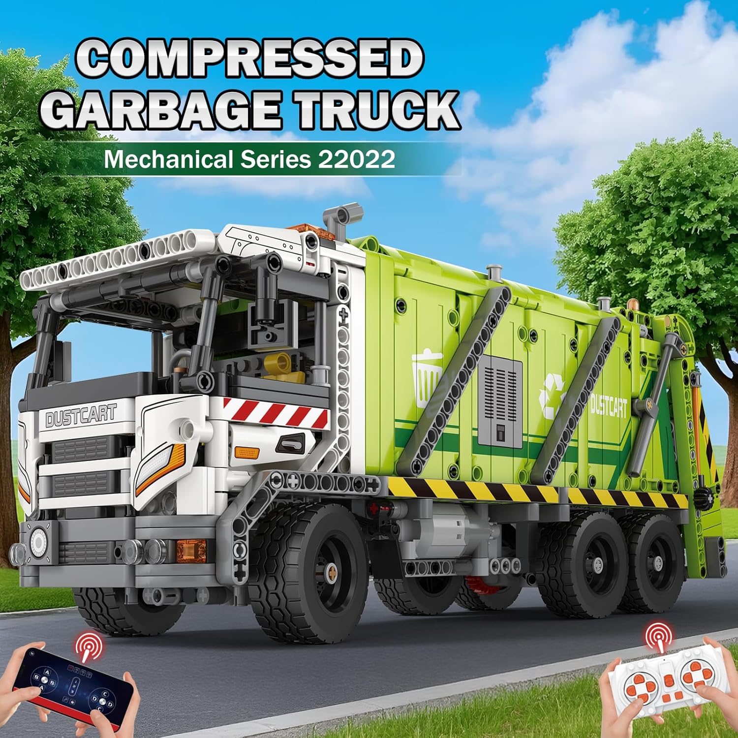 Reobrix Large Garbage Truck Building Block Toy Set for Adult, Compressed Garbage Truck with RC Control & Interactive Features, Creative Birthday Gift 22022 with 1468 Pieces