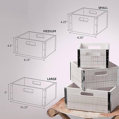 Miniatura 10 de Wald Imports - Juego de 3 cajas de madera blanca lavada para almacenamiento - Juego de cajas de madera decorativas para decoración y exhibición del