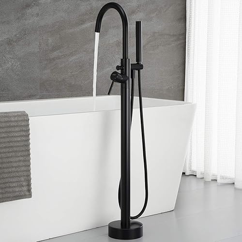 Miniatura 3 de Grifo de bañera independiente, grifos de llenado de bañera, color negro, mango único, montado en el piso con ducha de mano Negro -,Oro