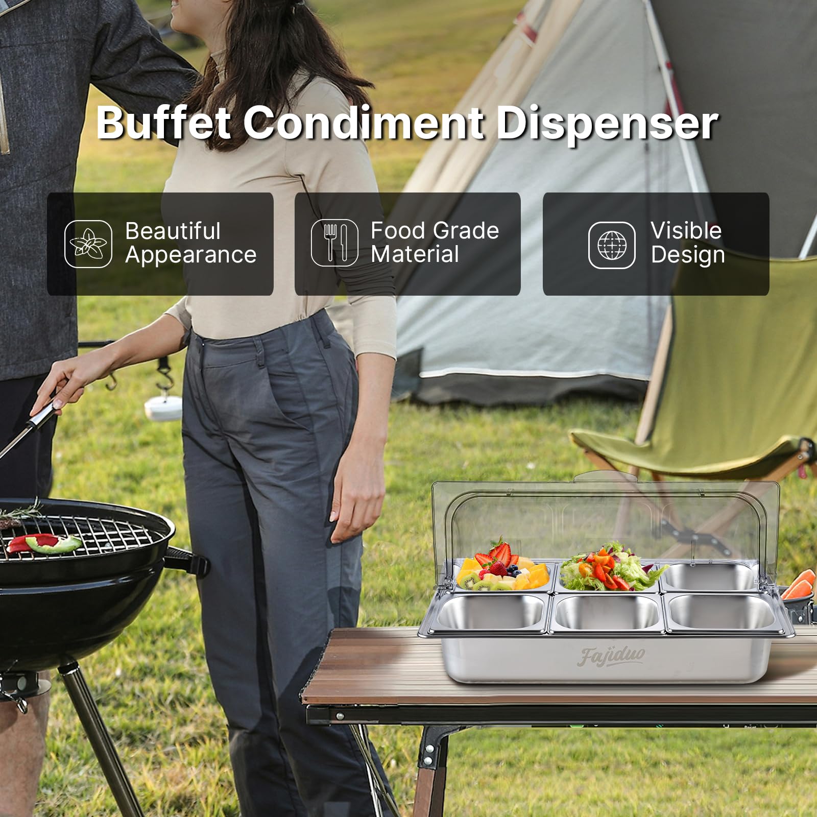 Contenedor de exhibición de alimentos para encimera (6 sartenes)