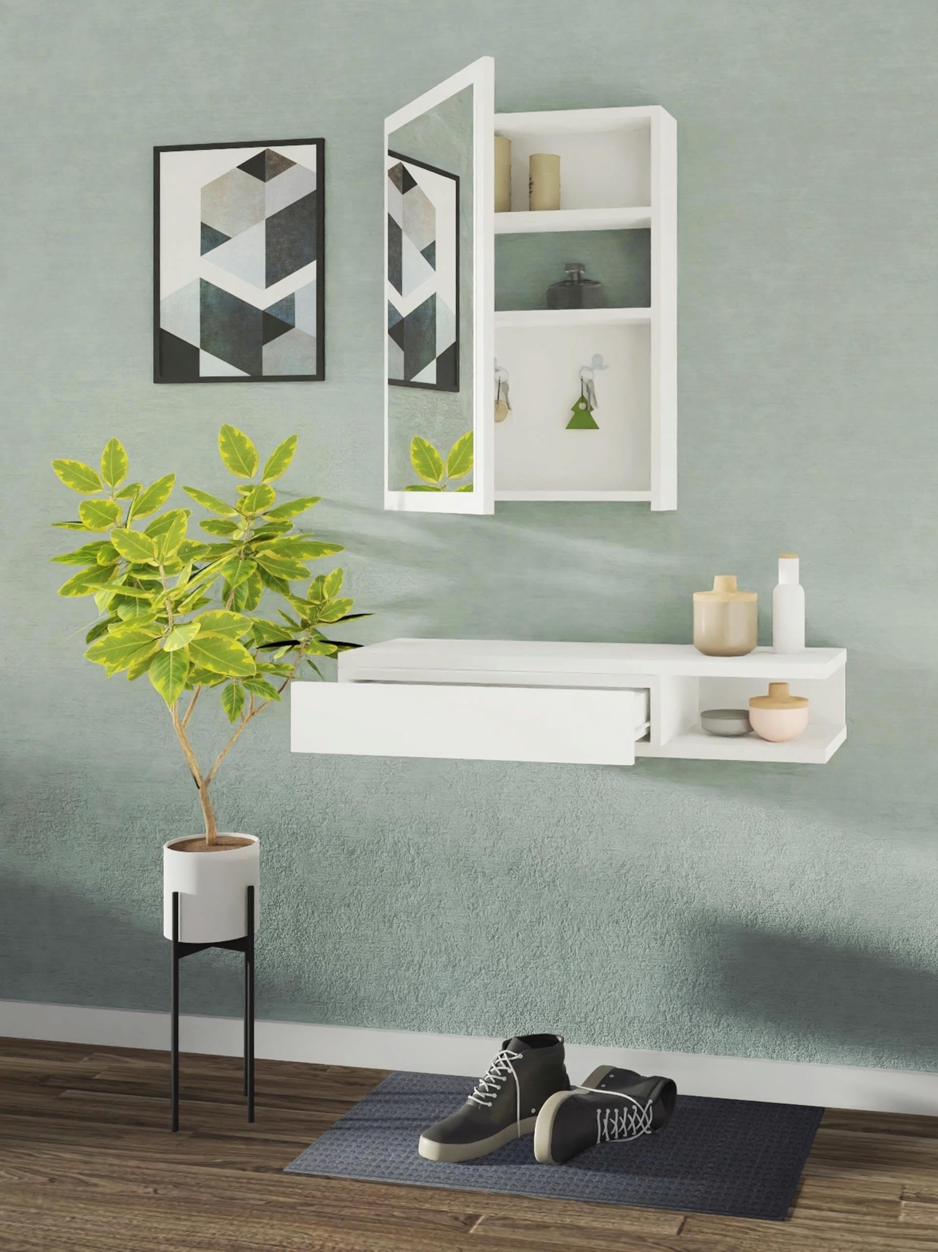 MATKAM Picco Hängende Konsole, H15 x B80 x T30 cm, in moderner Optik, Wandmontage (Weiß)