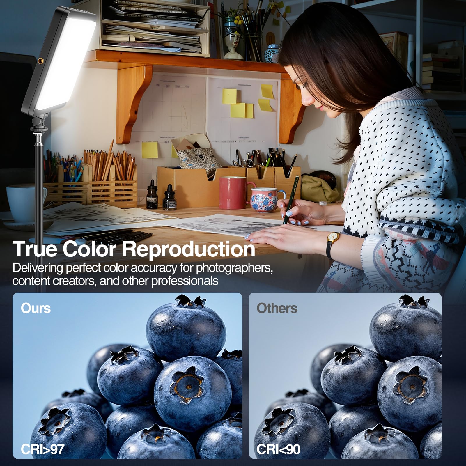 Kit de luz de video LED, iluminación de estudio regulable de 2800-7000 K con soporte de trípode y soporte para teléfono, altura ajustable de 73 pulgadas para grabación de video, transmisión