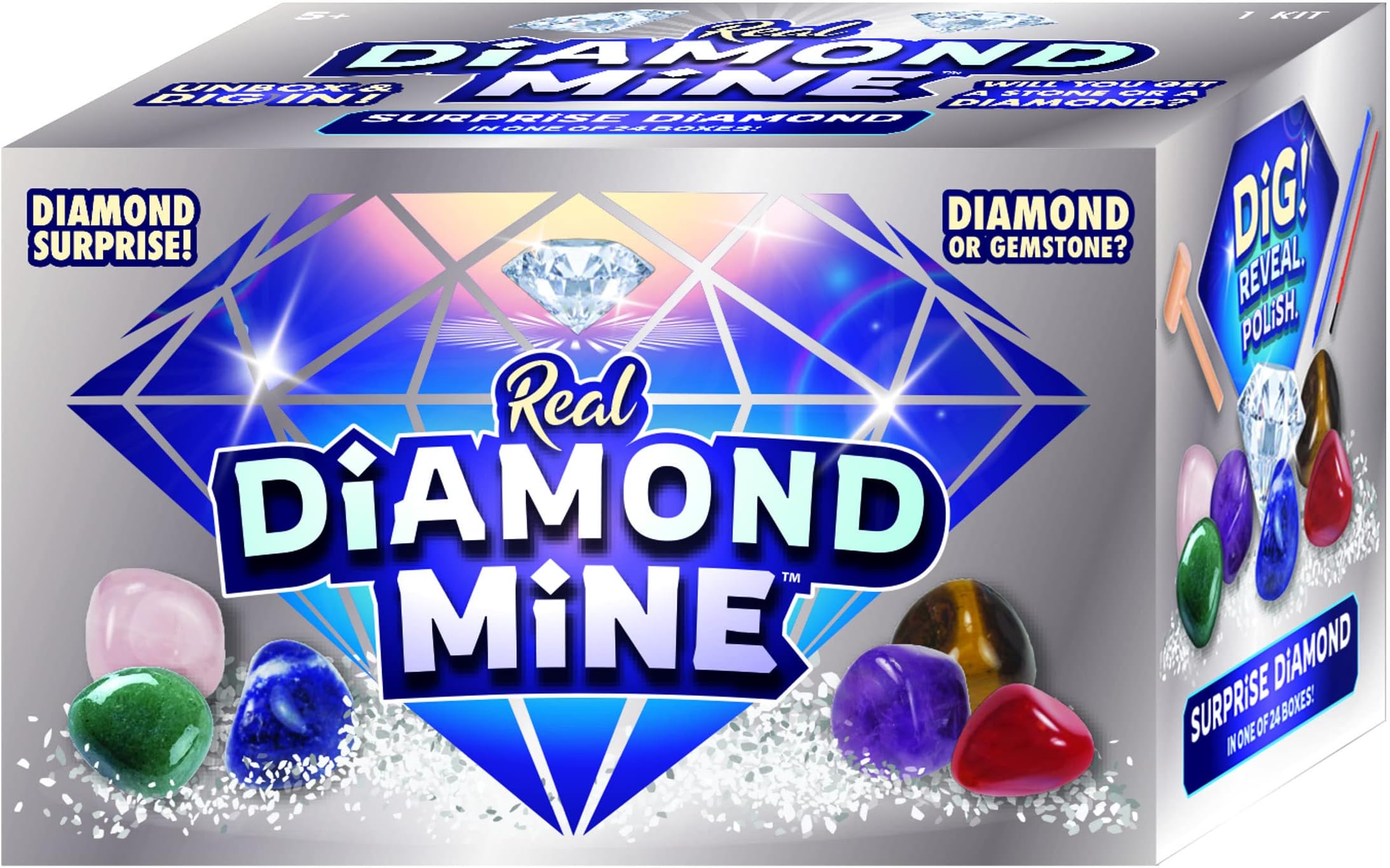 JA-RU Real Diamond Mine Gemstone Dig Kit (1 Pack) Mystery Rock, Minerals, and Gems for Kids | Break Your Own Geodes and a Chance to Get 1 Real Diamond | Party Favors for Kids Goodie Bags. Item 4630-1s