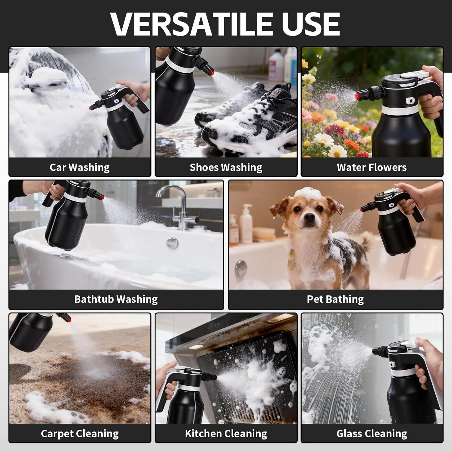 Electric Foam Sprayer Car Wash, 2L Portable Pressure Spray Foam Cannon, 3.5 BAR Car Wash Pump Sprayer with USB Rechargeable for Home Garden Car Detailing