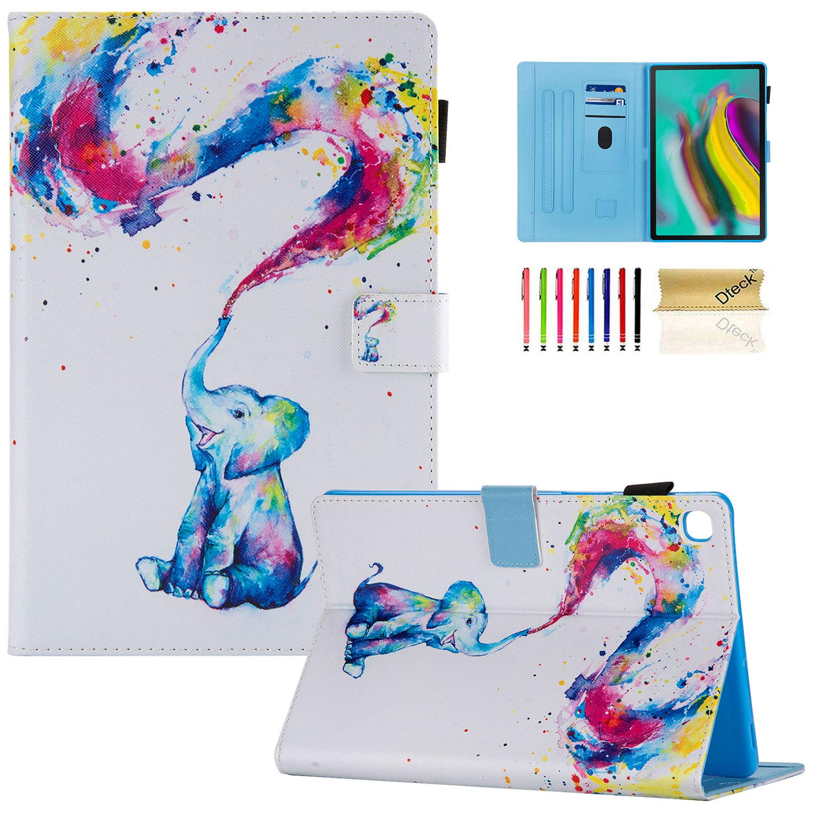 Dteck Case for Galaxy Tab S5e 10.5 2019 -T720/T725 - Slim PU Leather Multi-Angle Folio Stand Smart Cover with Card Holder for Samsung Galaxy Tab S5e 10.5 inch 2019 Release, Colorful Elephant